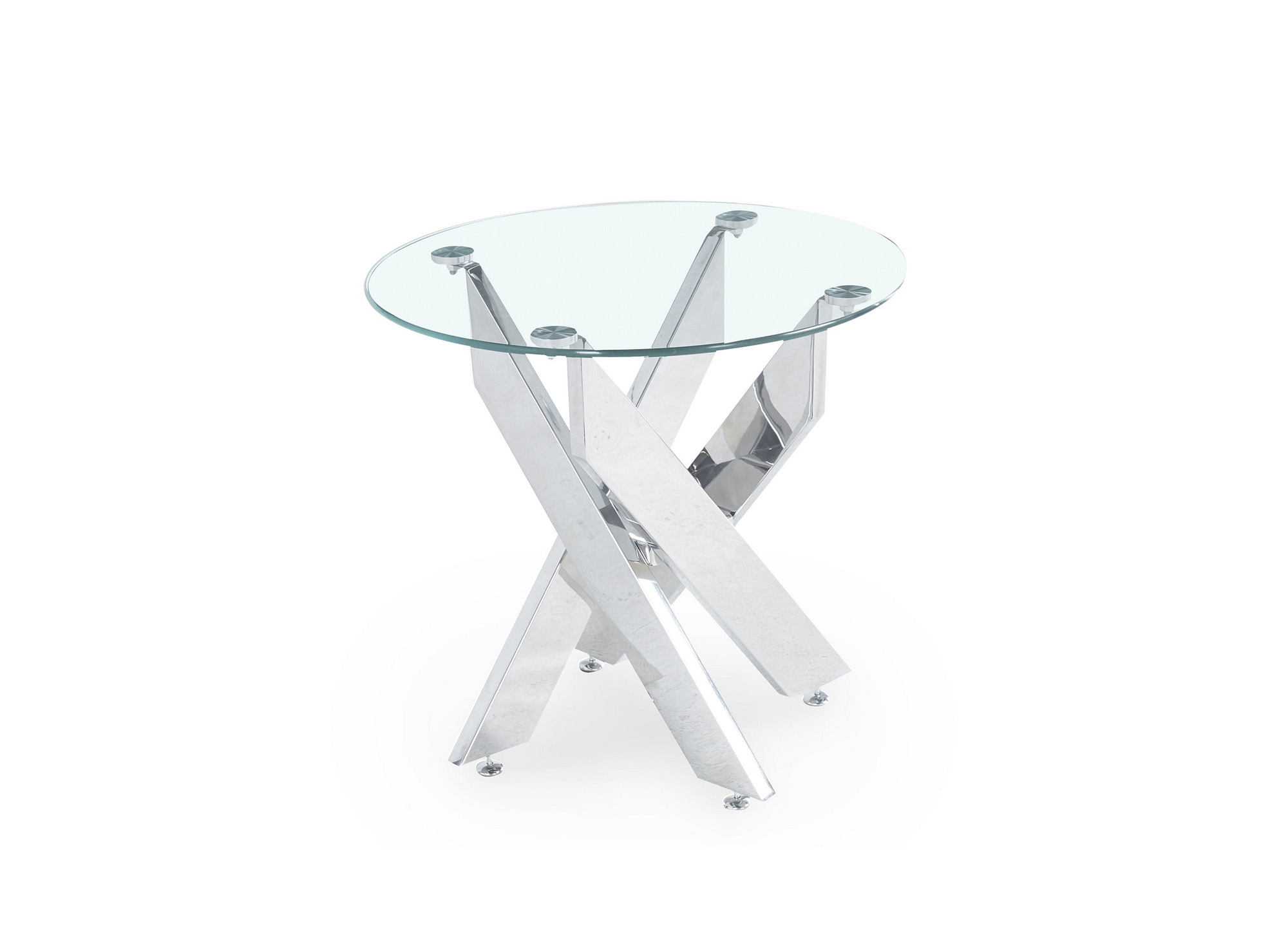 Table basse ronde design en verre pieds argentés CONNOR