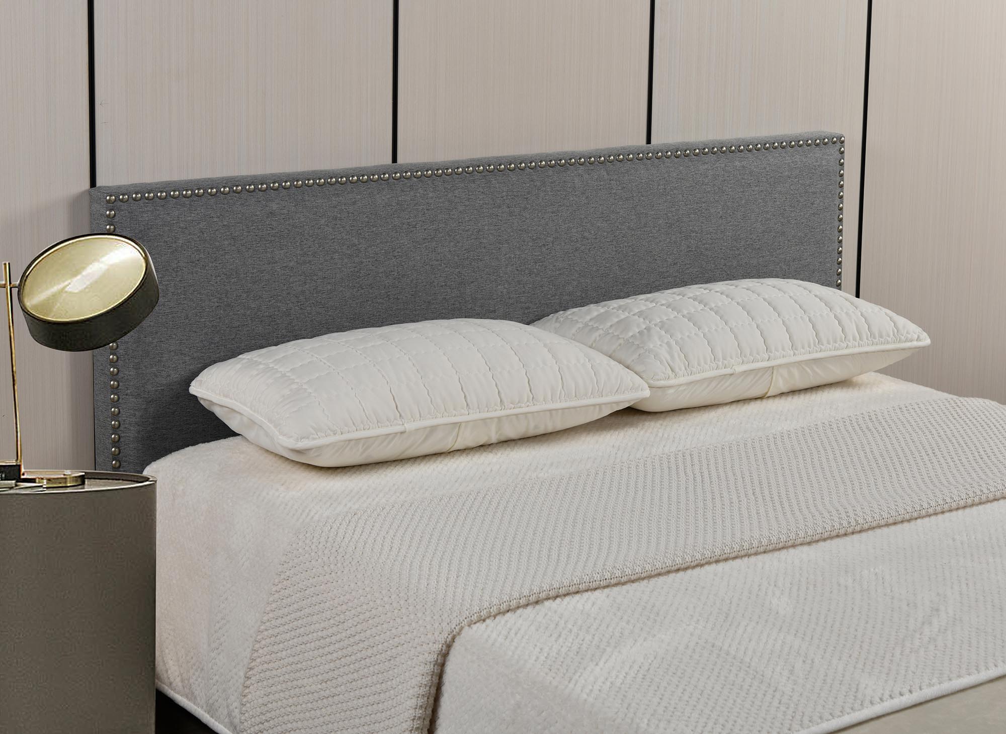 Tête de lit cloutée en tissu lin gris 180 cm LINDA