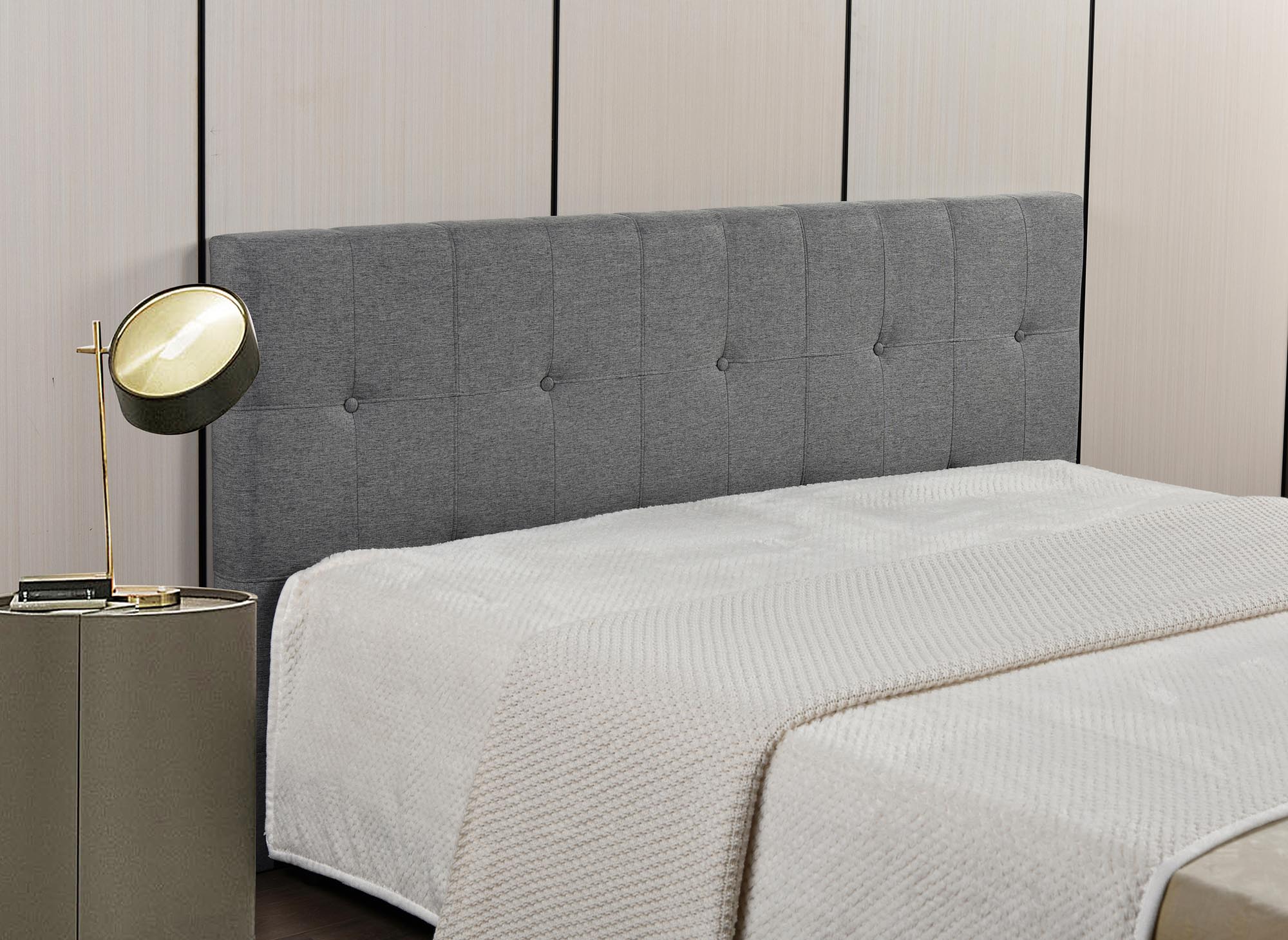Tête de lit capitonnée en tissu gris 140 cm DOMICE