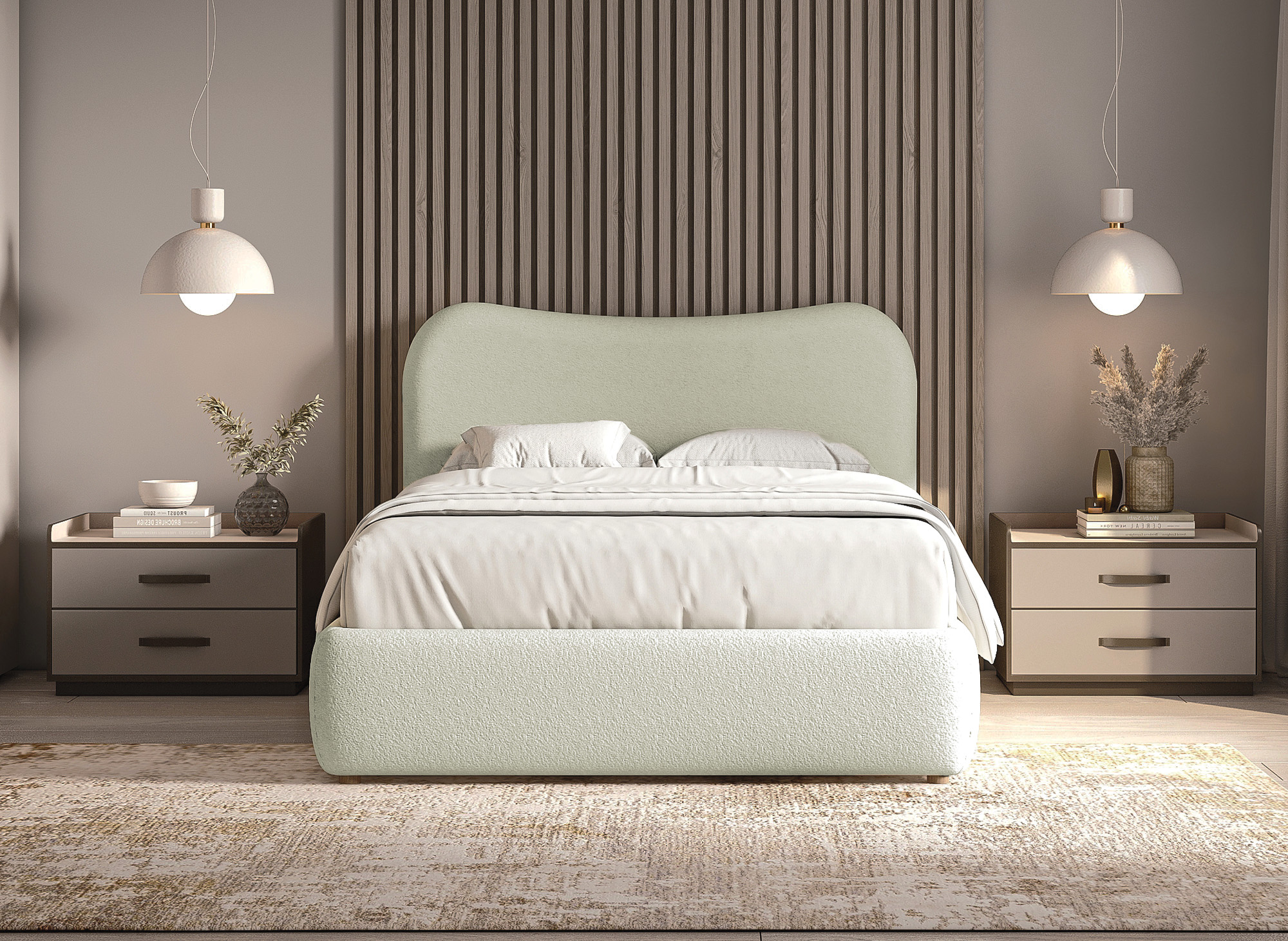 Lit double effet peau de mouton blanc écru PAMELA 180 x 200 cm