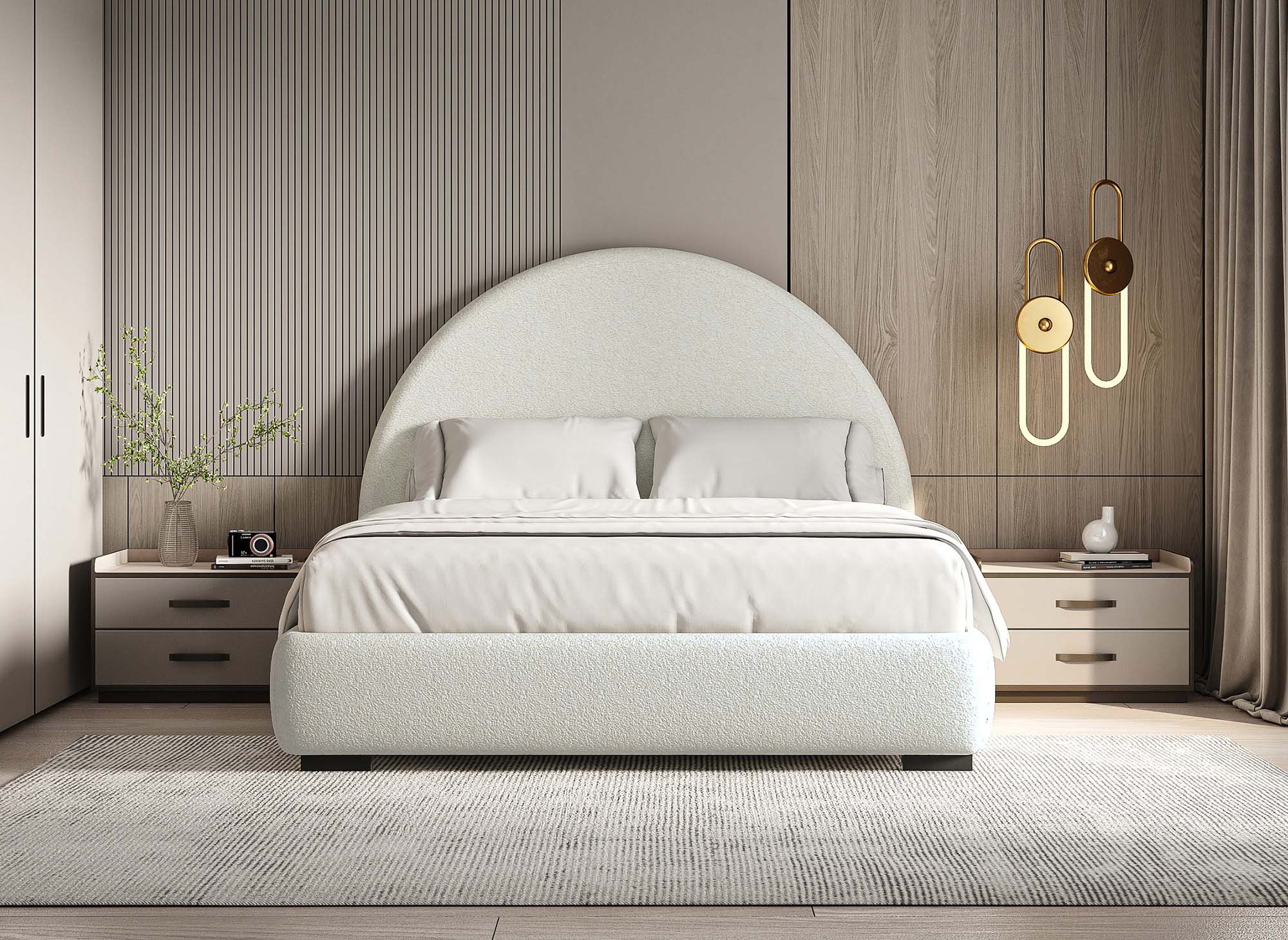Lit double effet peau de mouton blanc écru NAMY 160 x 200 cm
