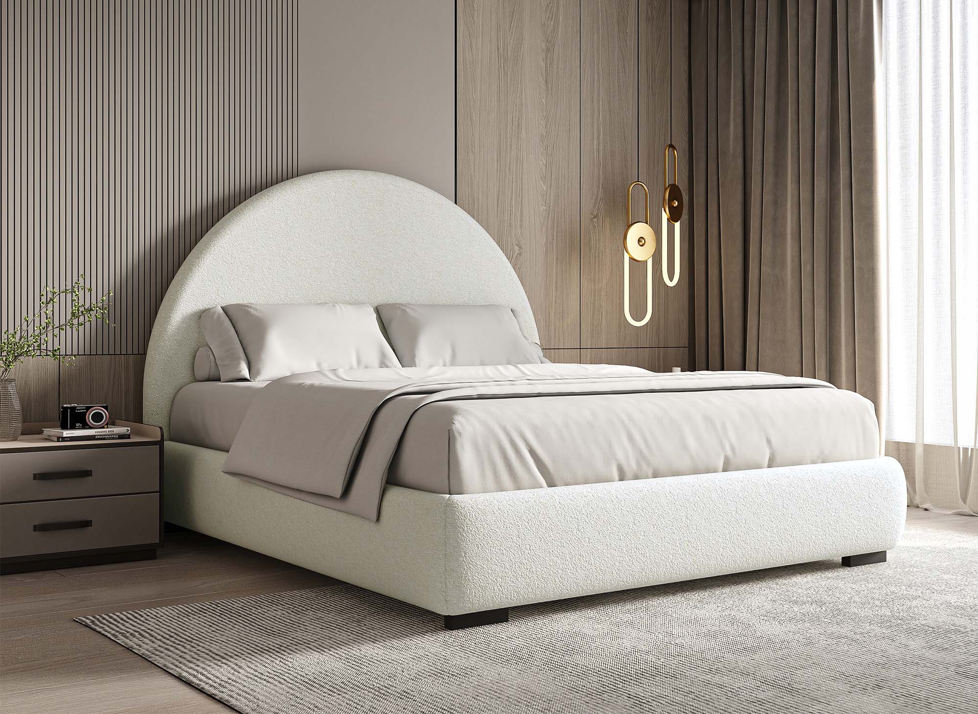 Lit double effet peau de mouton blanc écru NAMY 160 x 200 cm