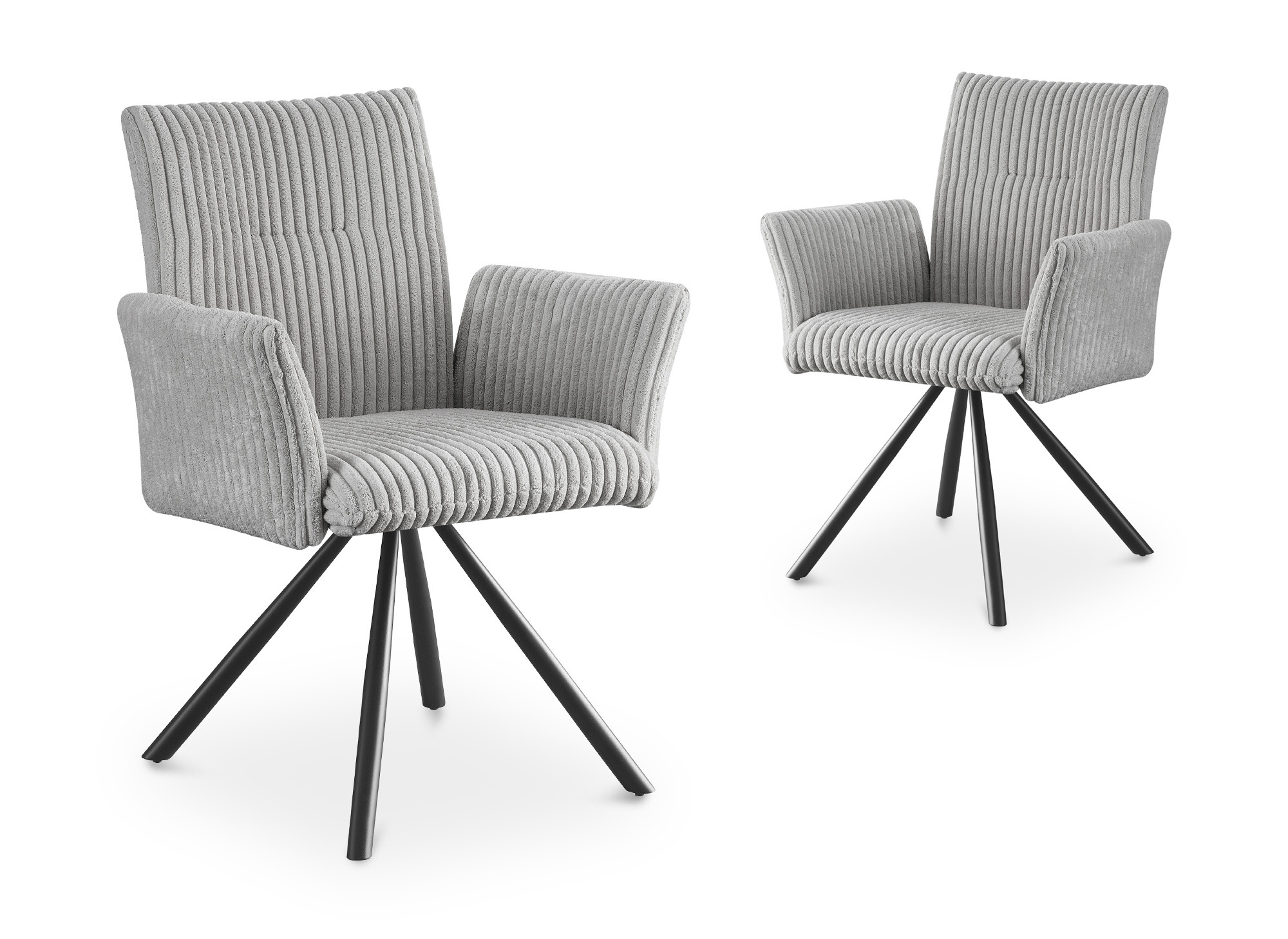 Lot de 2 chaises pivotantes en velours gros côtelé gris HOLLY
