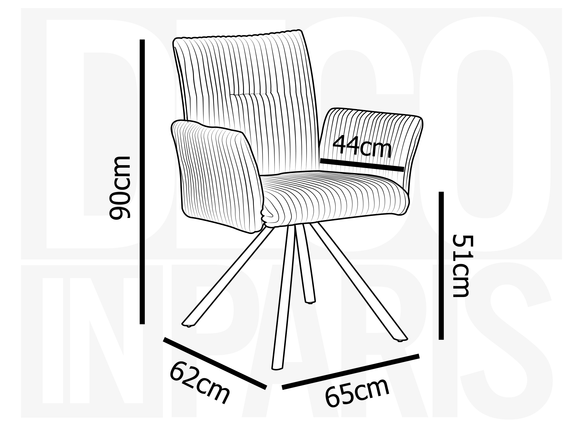 Lot de 2 chaises pivotantes en velours gros côtelé gris HOLLY