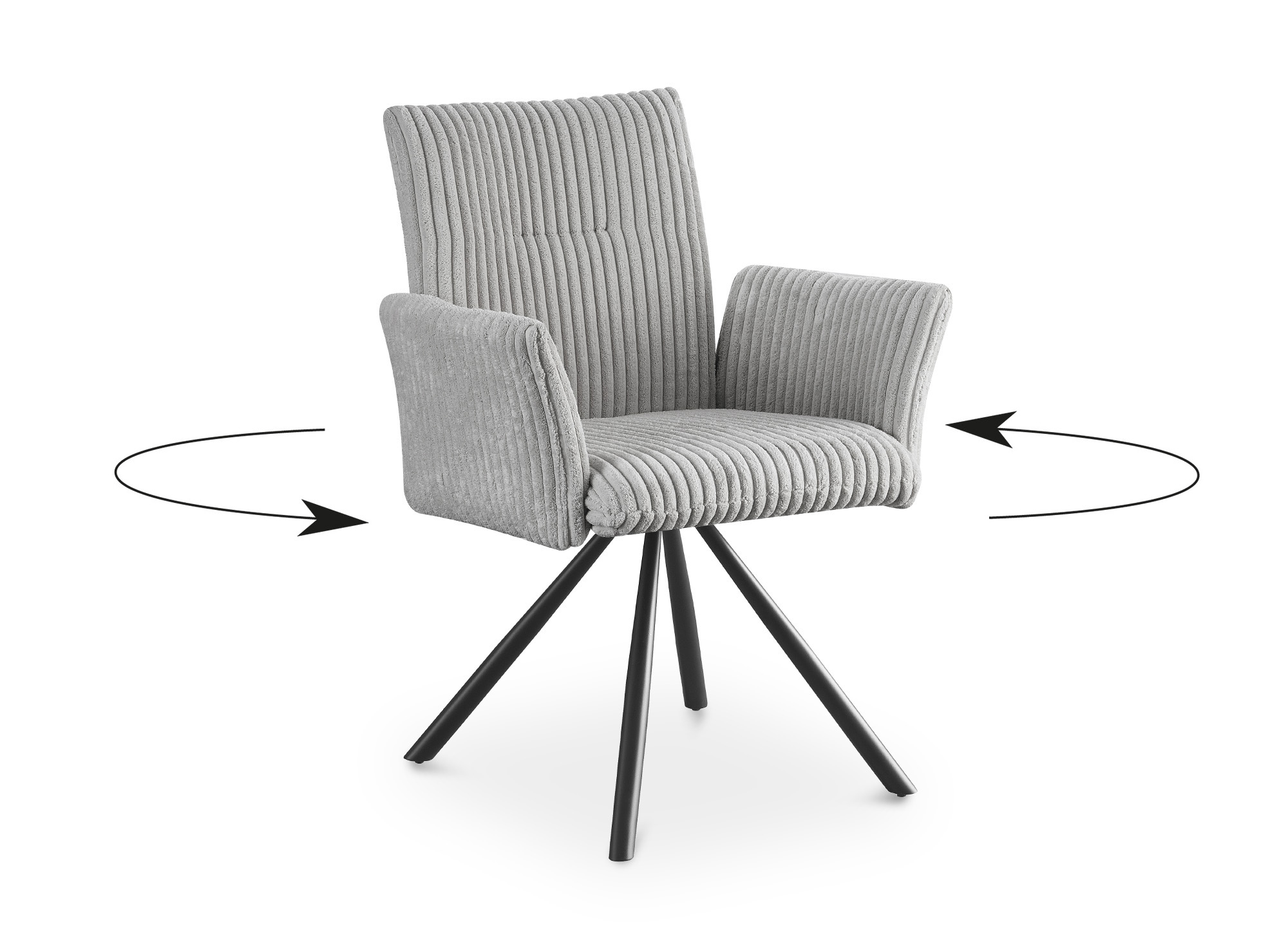 Lot de 2 chaises pivotantes en velours gros côtelé gris HOLLY