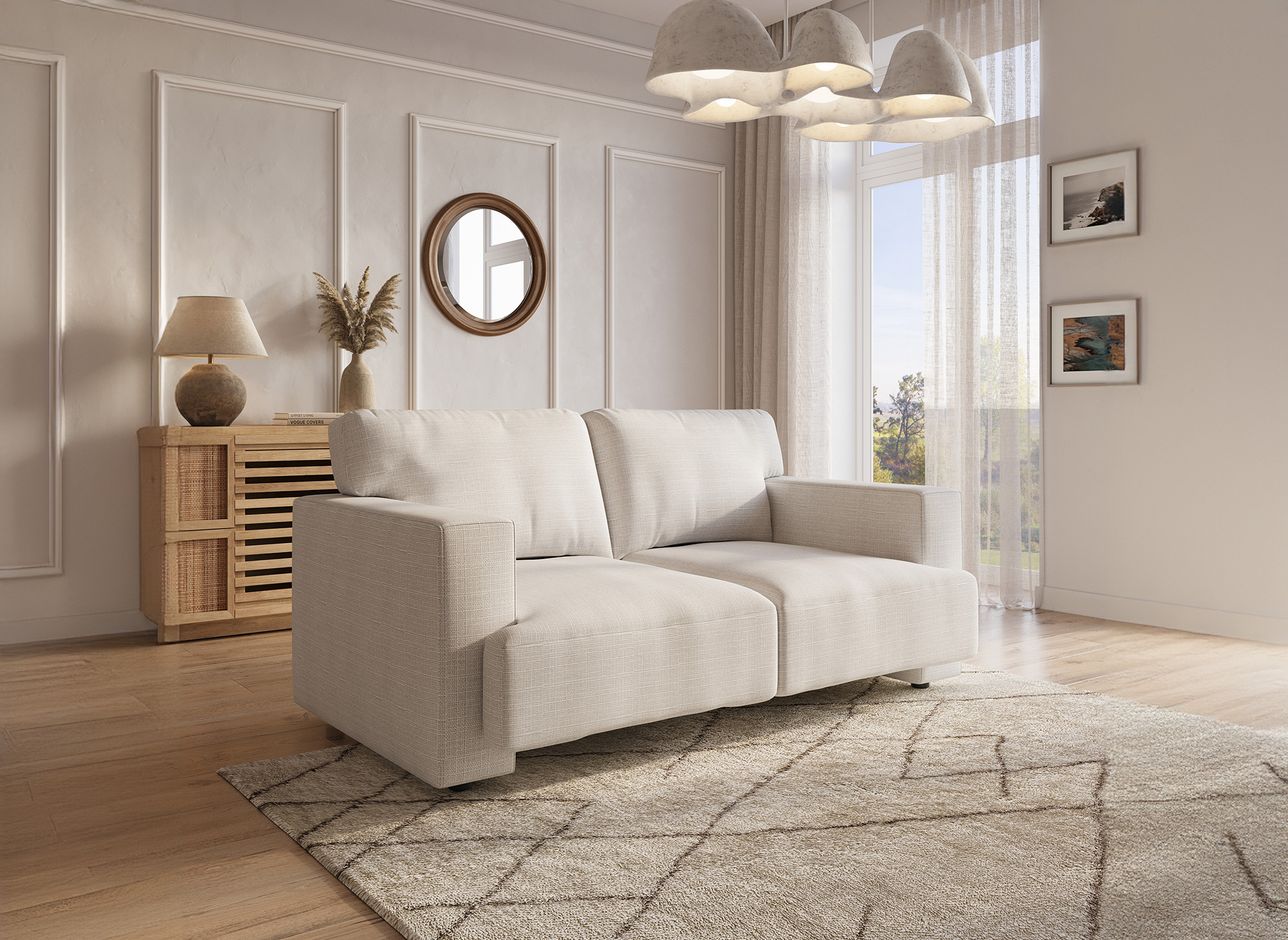 Canapé 2 places en tissu beige AYLINE