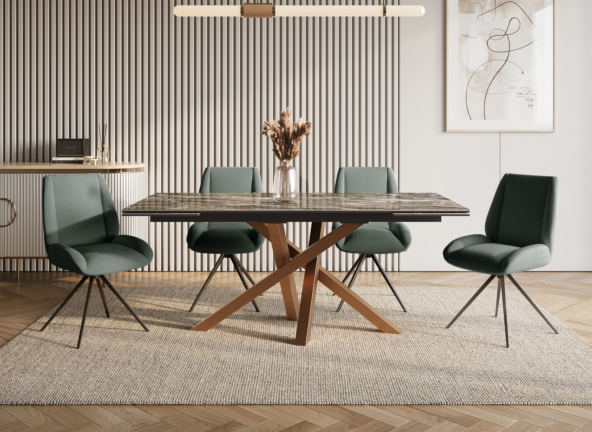 Lot de 2 chaises pivotantes en tissu vert LUZIA