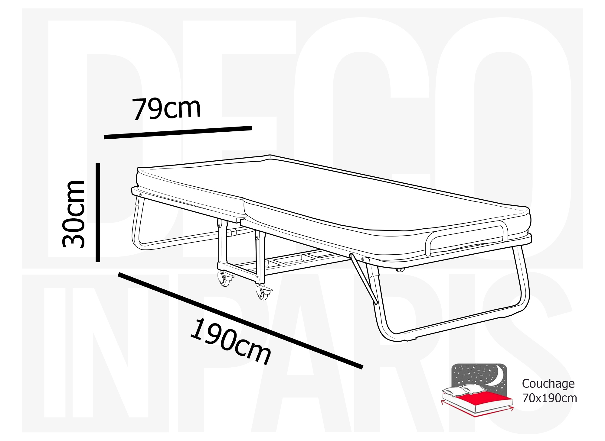 Lit d'appoint pliant en métal noir avec matelas EMMY 70 x 190 cm