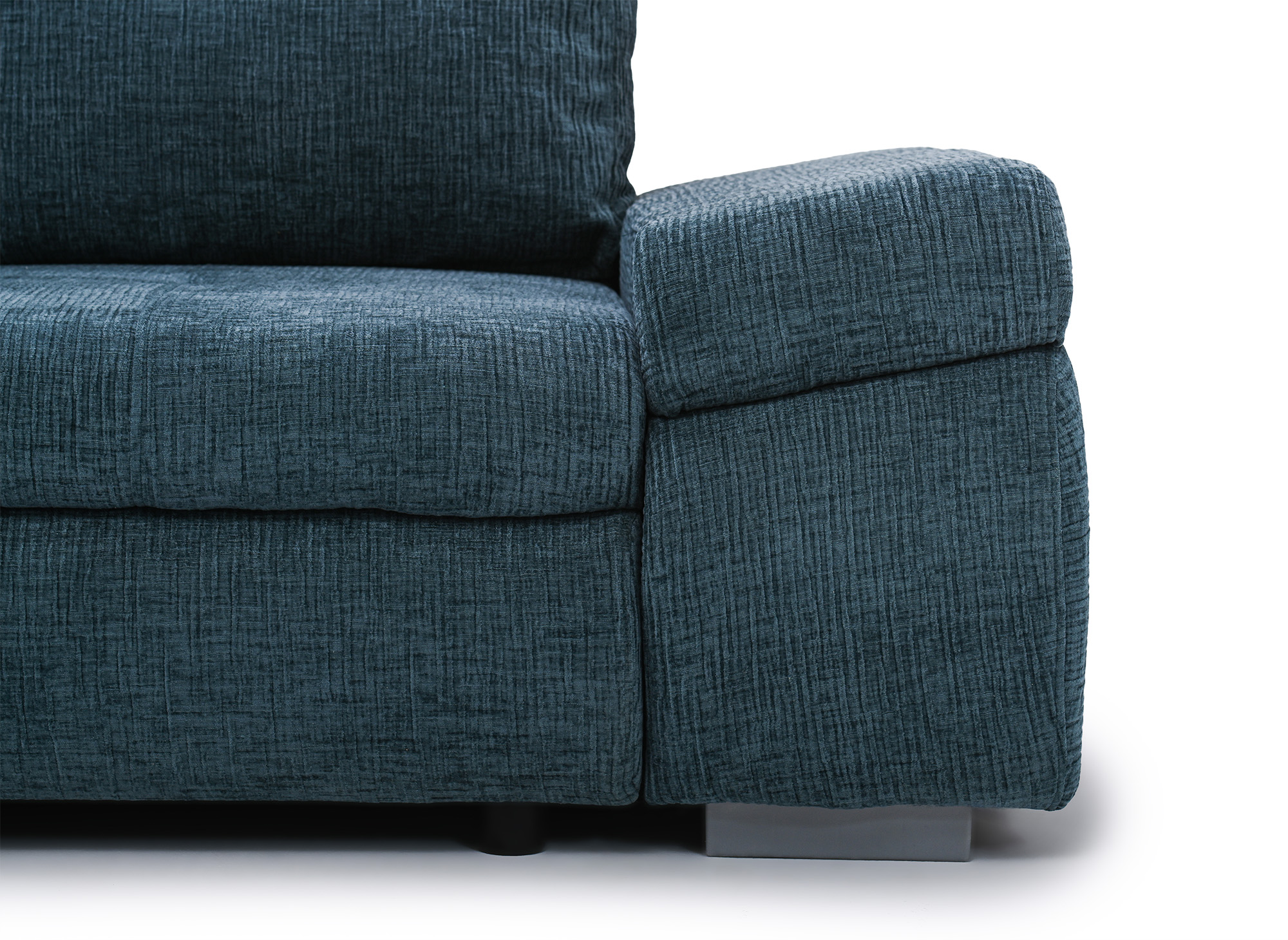 Canapé d'angle convertible réversible avec coffre en velours chiné bleu pétrole SOLEA