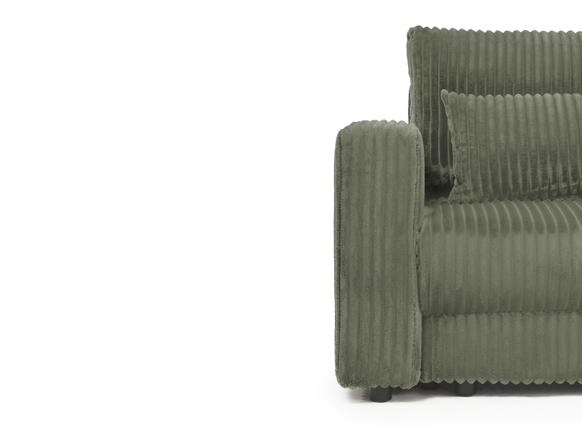 Canapé convertible 3 places avec coffre en velours côtelé épais vert kaki ZURIA