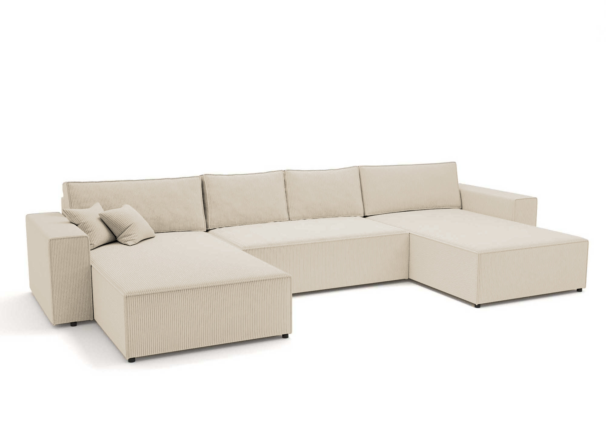 Canapé panoramique convertible avec coffre en velours côtelé beige - JADE