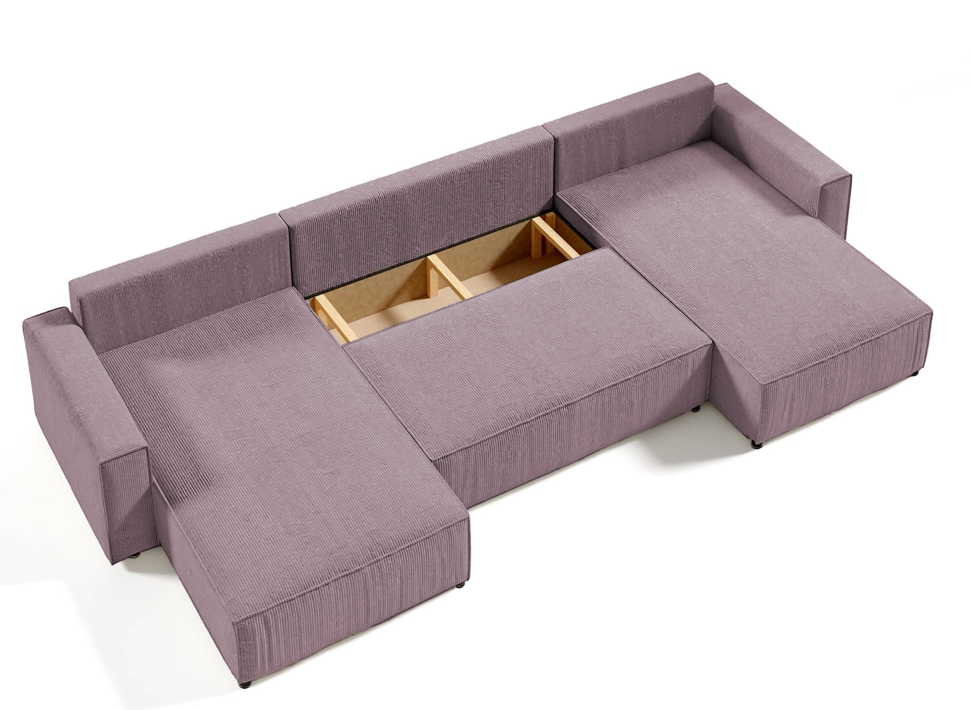 Canapé panoramique convertible avec coffre en velours cotelé lilas - JADE