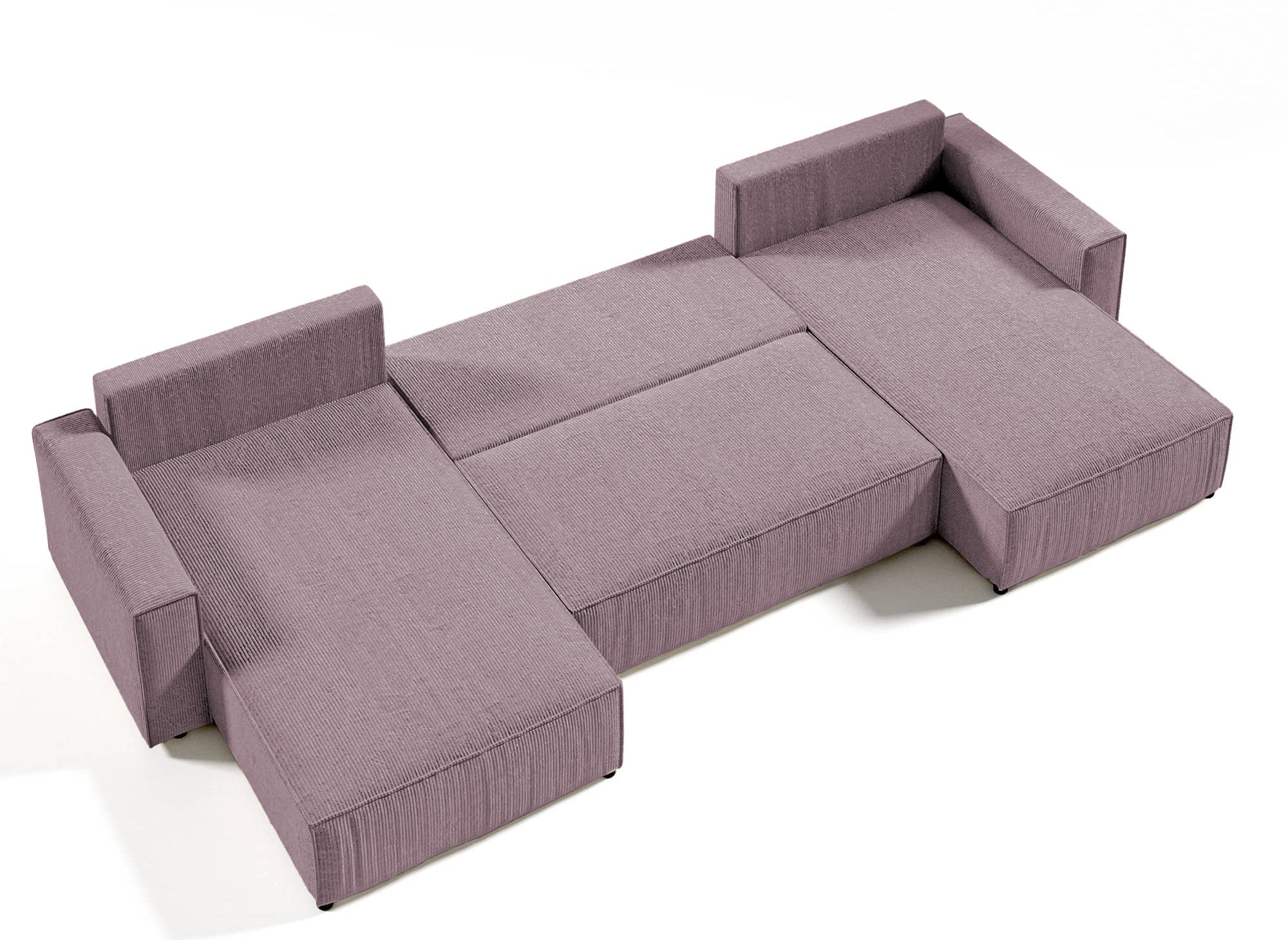 Canapé panoramique convertible avec coffre en velours cotelé lilas - JADE