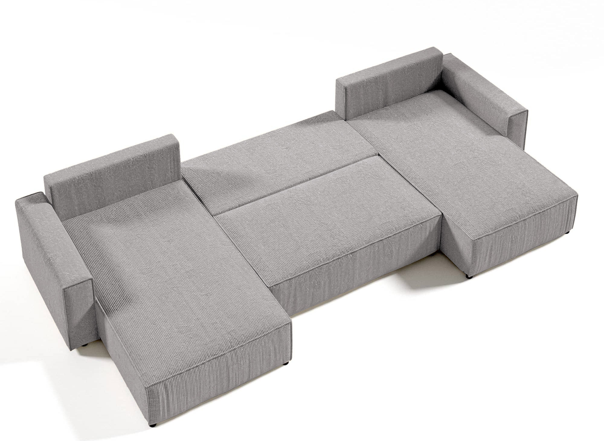 Canapé panoramique convertible avec coffre en velours cotelé gris clair - JADE