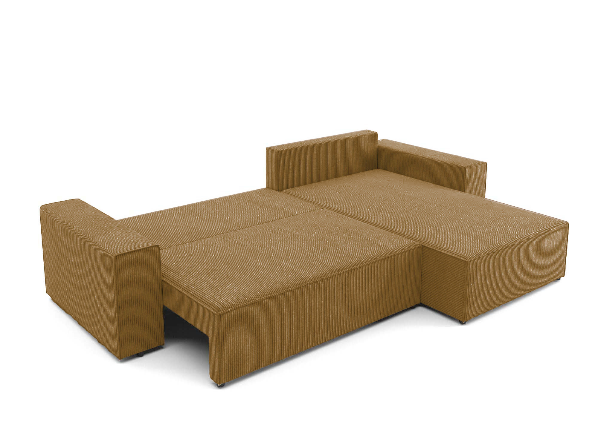Canapé d'angle convertible et réversible avec coffre en velours cotelé moutarde - JADE