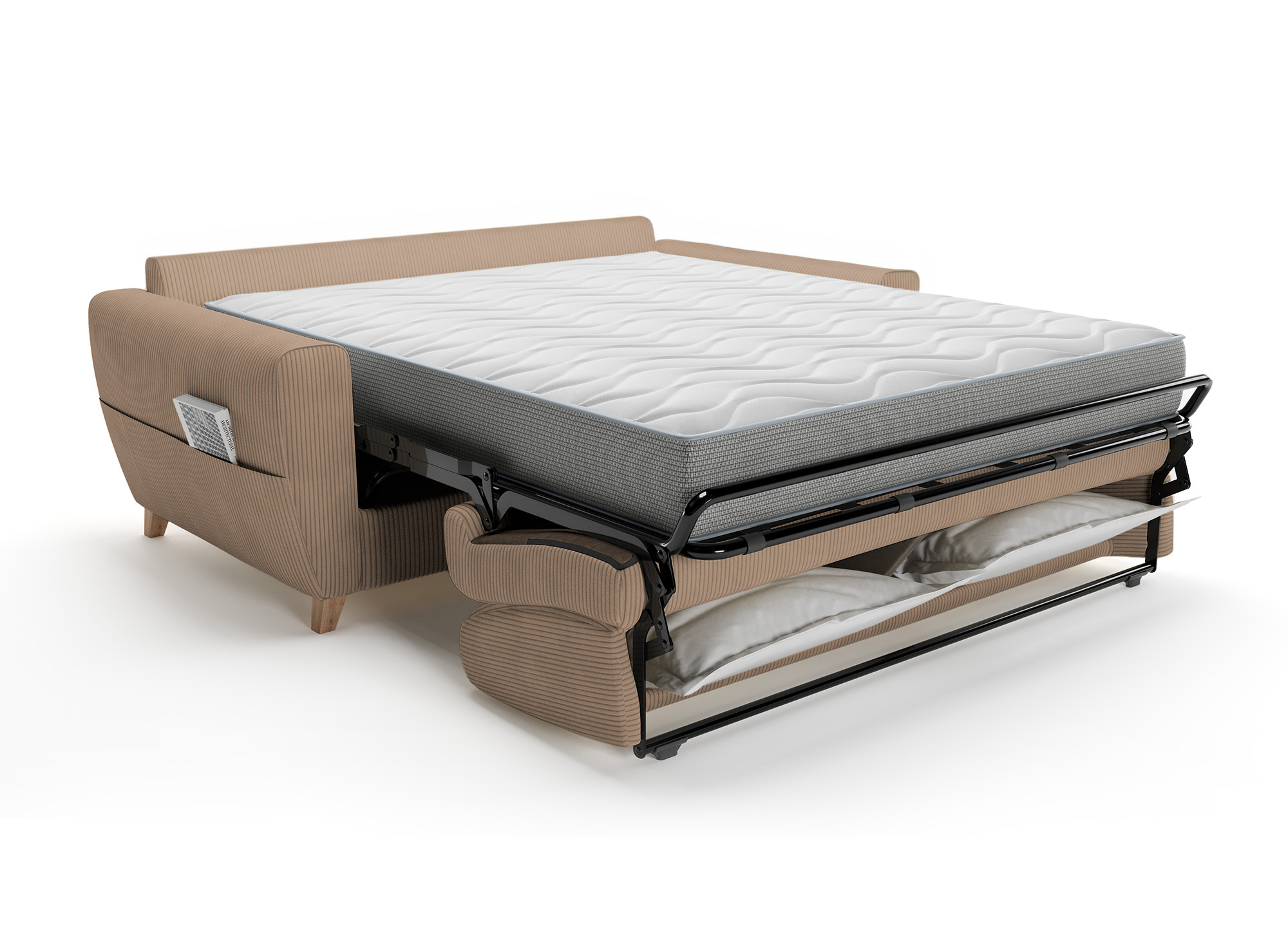 Canapé convertible 3 places en velours côtelé moka avec matelas 18cm TOBIAS