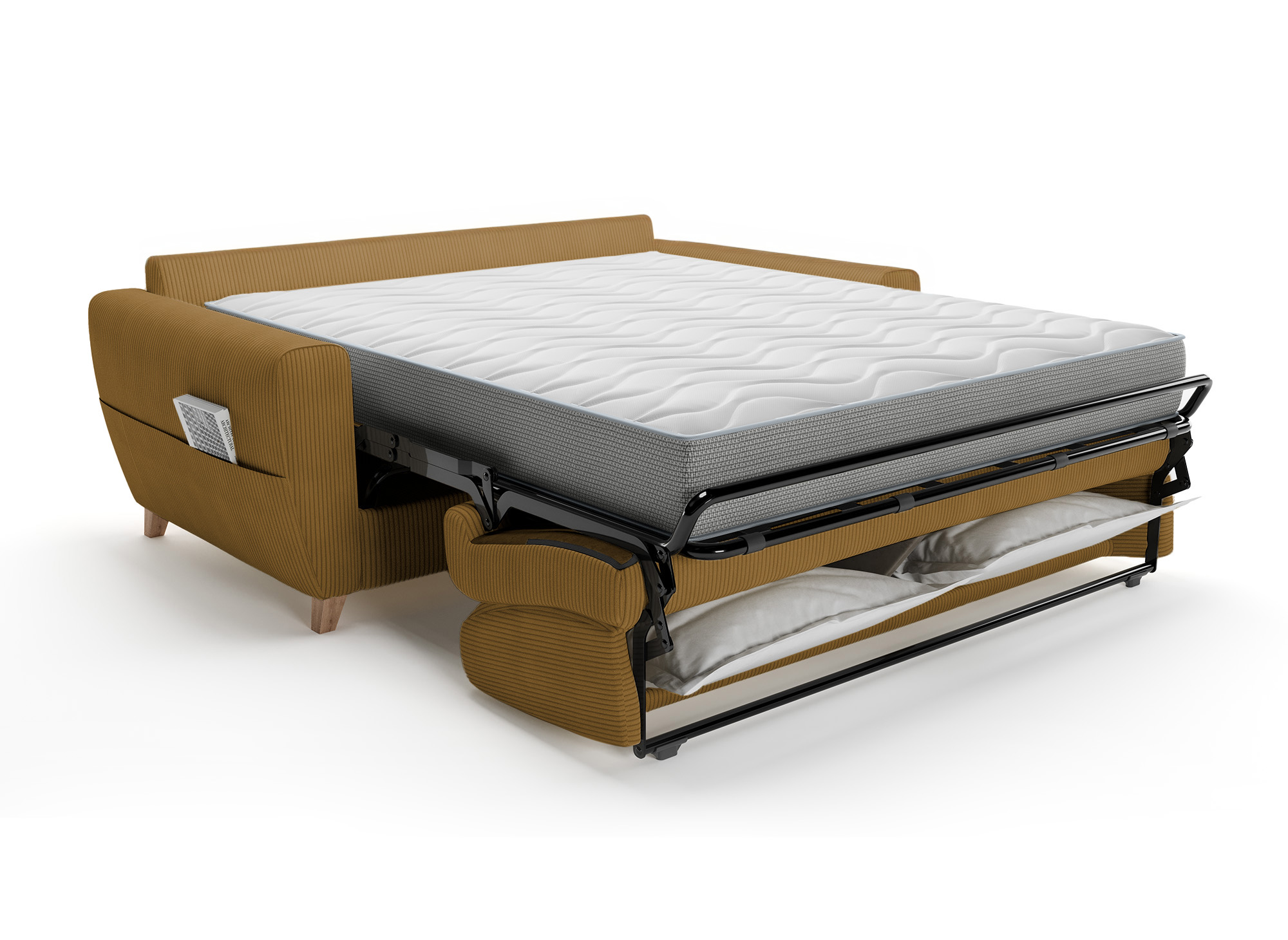 Canapé convertible 3 places en velours côtelé moutarde avec matelas 18cm TOBIAS