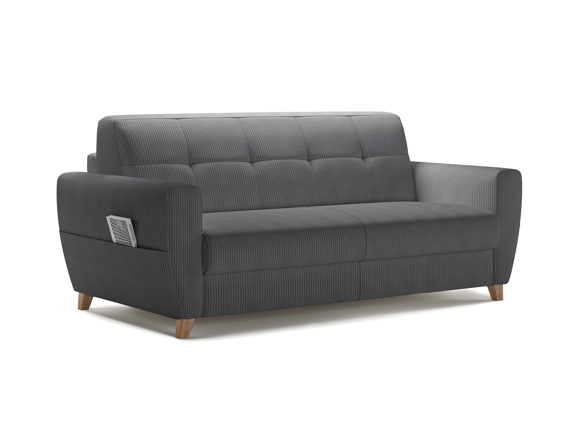 Canapé convertible 3 places en velours côtelé gris foncé avec matelas 18cm TOBIAS