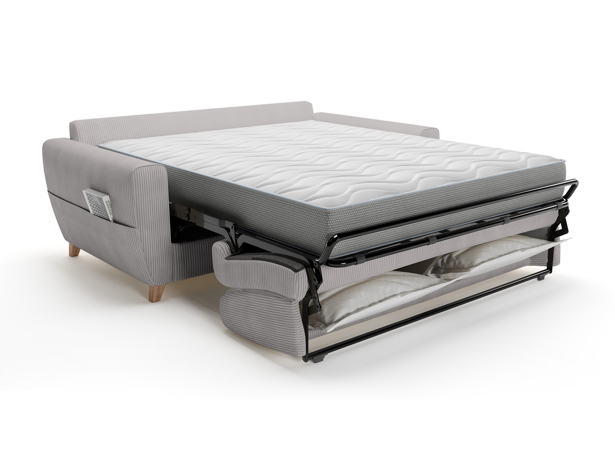 Canapé convertible 3 places en velours côtelé gris clair avec matelas 18cm TOBIAS