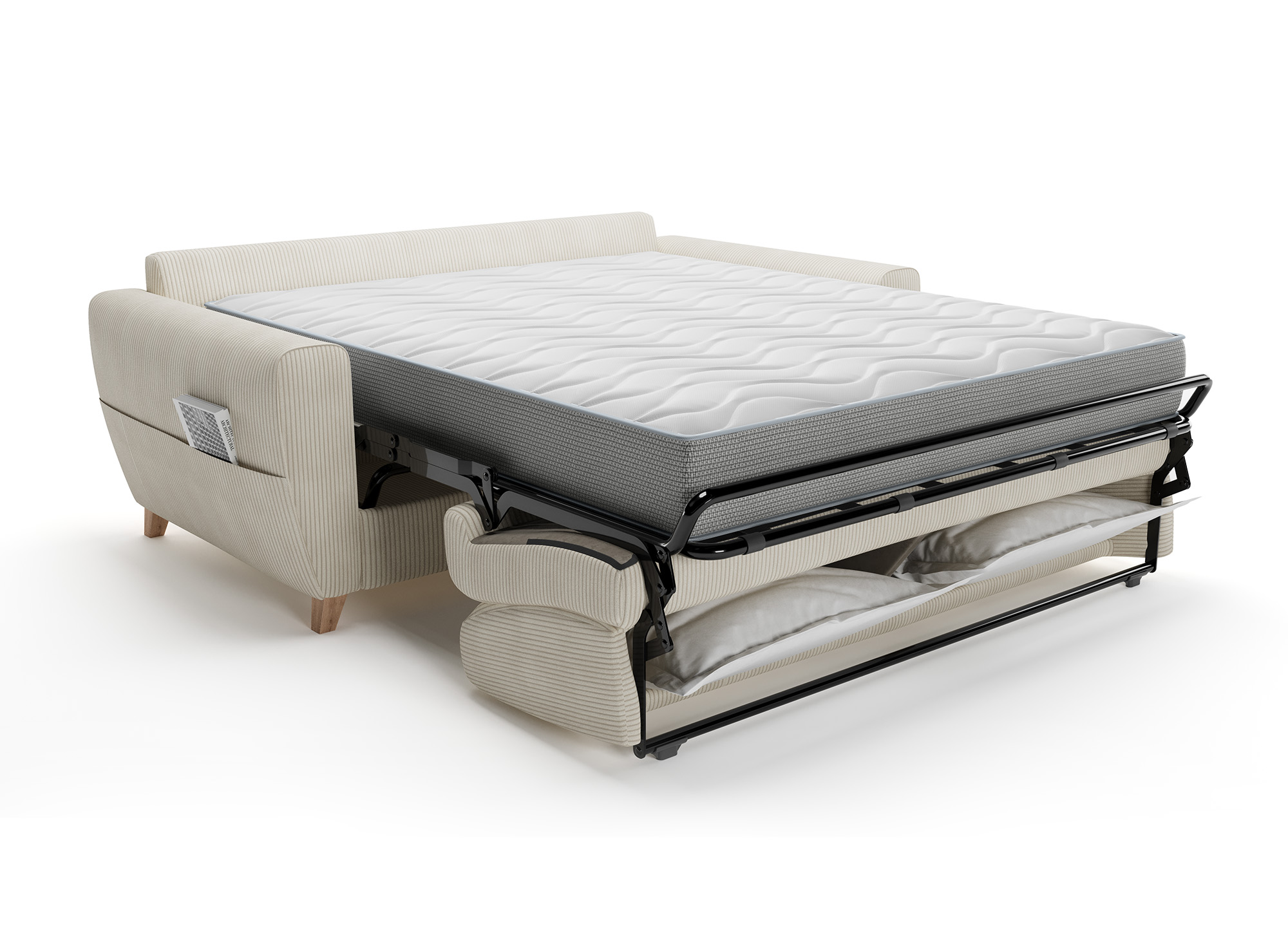 Canapé convertible 3 places en velours côtelé beige avec matelas 18cm TOBIAS