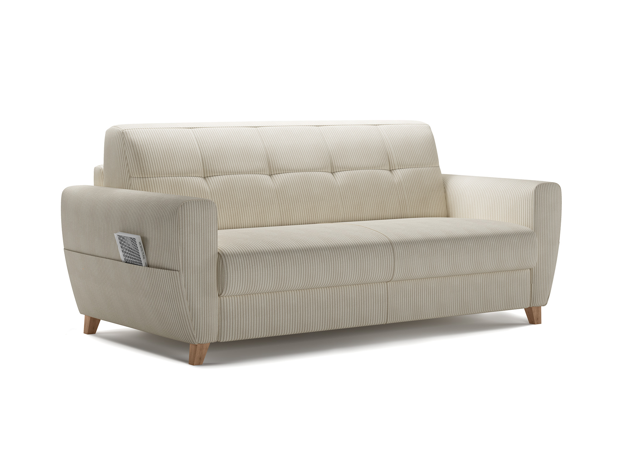 Canapé convertible 3 places en velours côtelé beige avec matelas 18cm TOBIAS