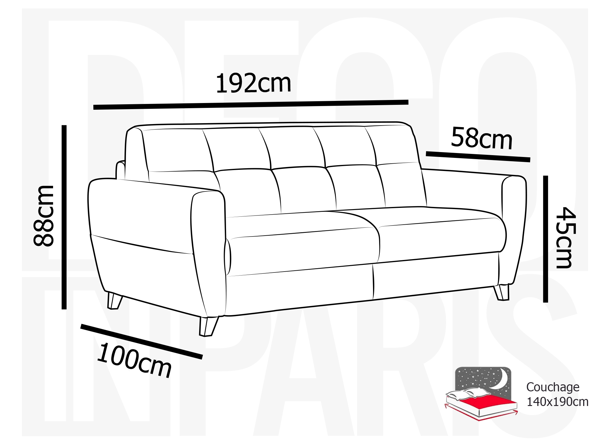 Canapé convertible 3 places en velours côtelé beige avec matelas 18cm TOBIAS