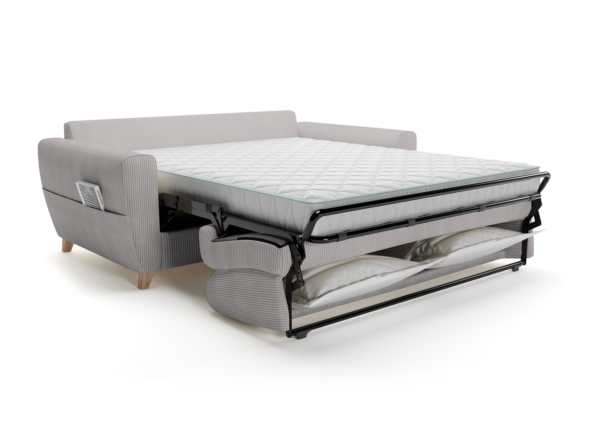 Canapé convertible 3 places en velours côtelé gris clair avec matelas 14cm TOBIAS