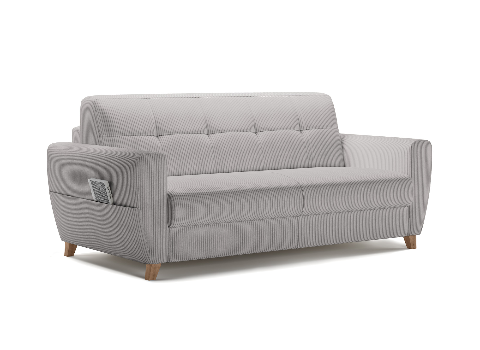 Canapé convertible 3 places en velours côtelé gris clair avec matelas 14cm TOBIAS