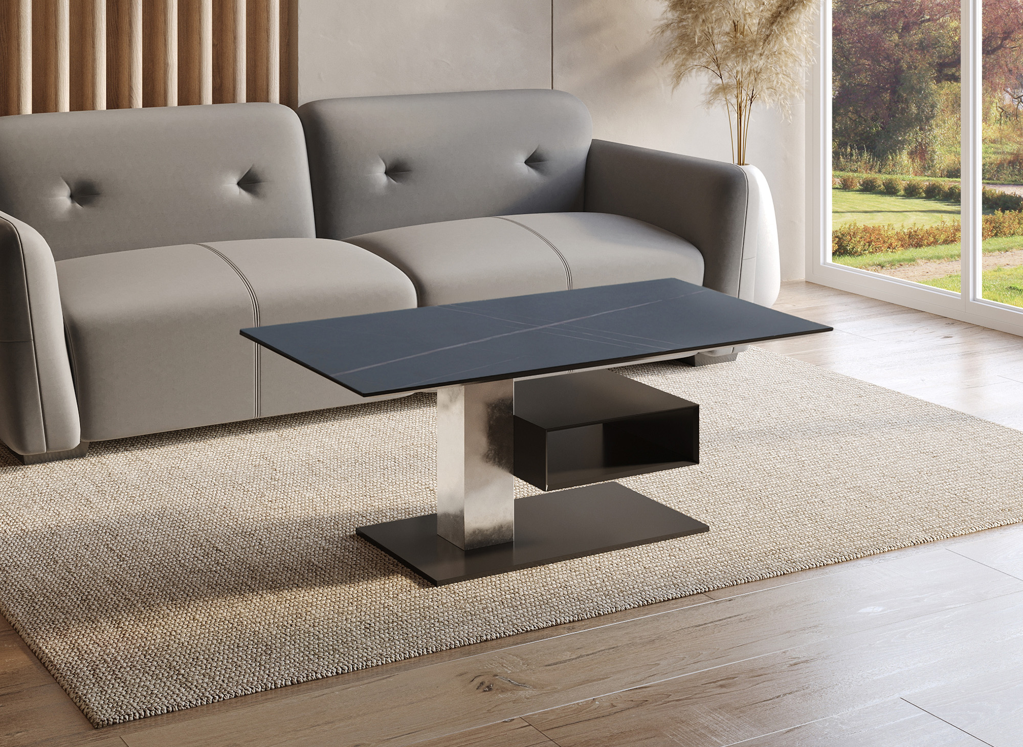 Table basse relevable avec rangement en céramique noir ADELIE