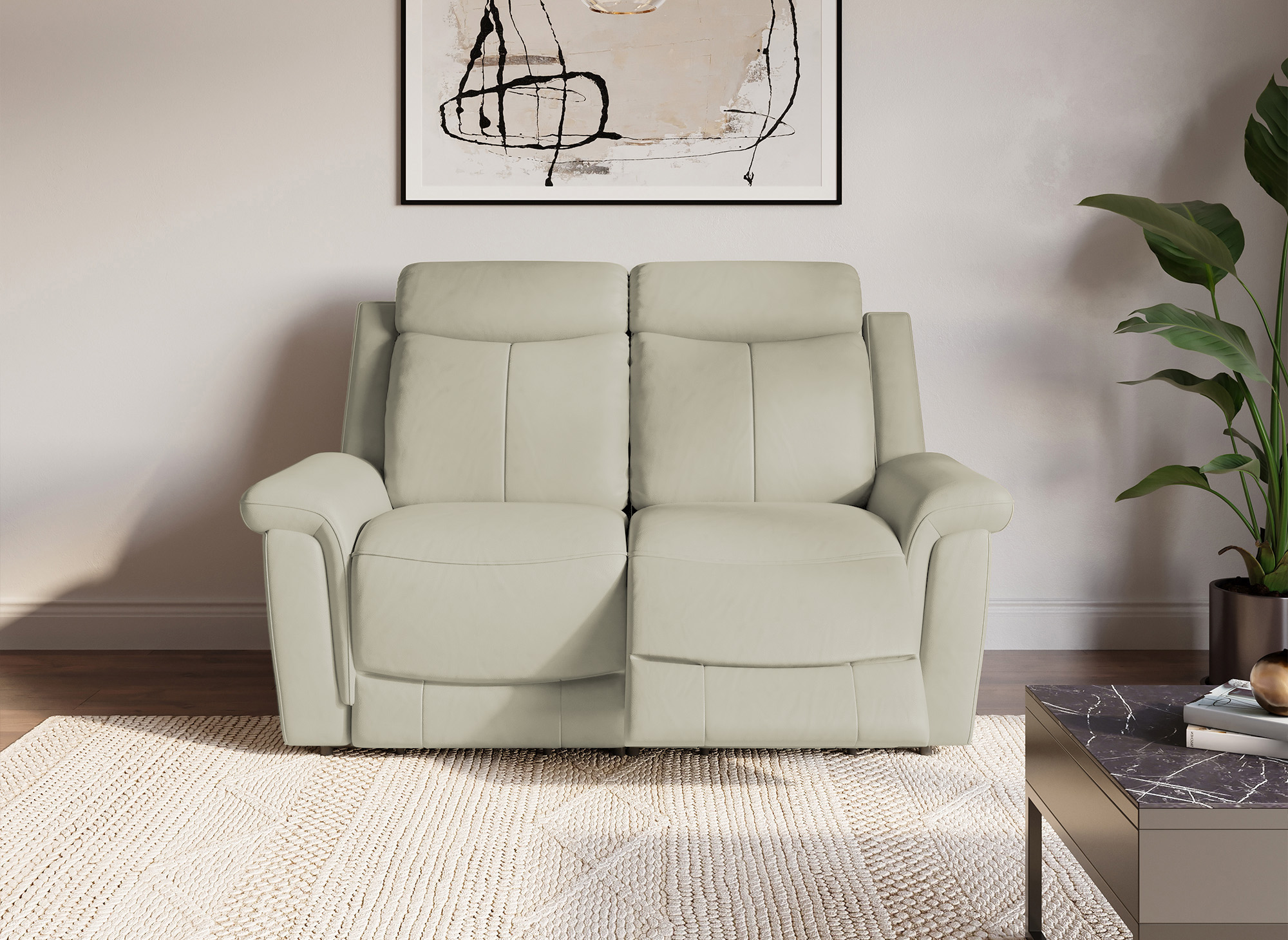 Canapé 2 places relax électrique en cuir beige ERNEST