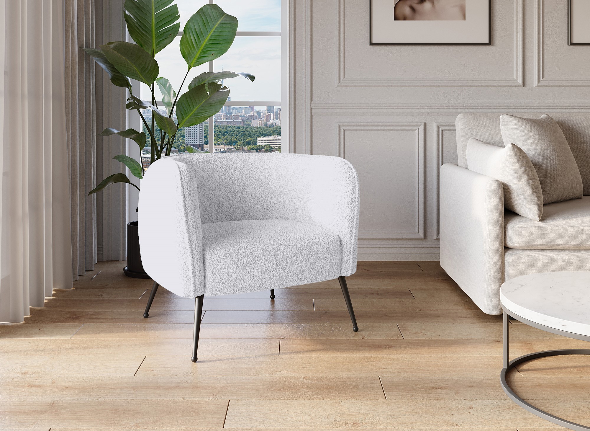 Fauteuil cabriolet tissu bouclette blanc PERRY