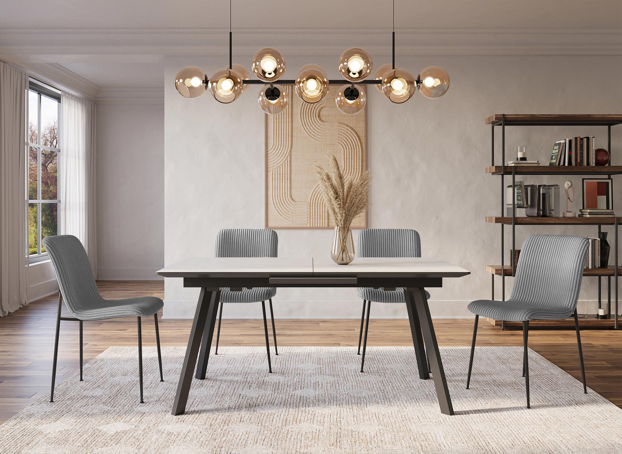 Lot de 4 chaises en velours gros côtelé gris CHERYL