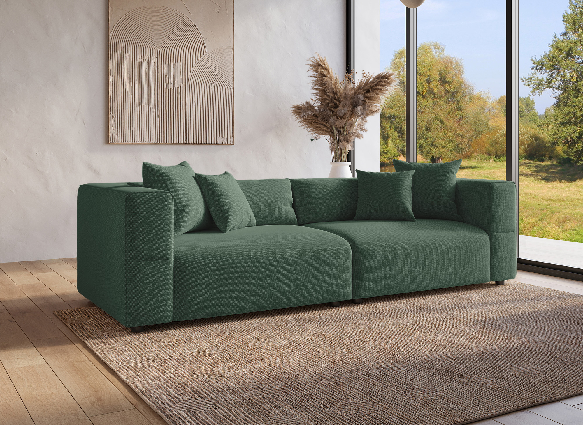 Canapé 4 places en tissu vert EVELYNE