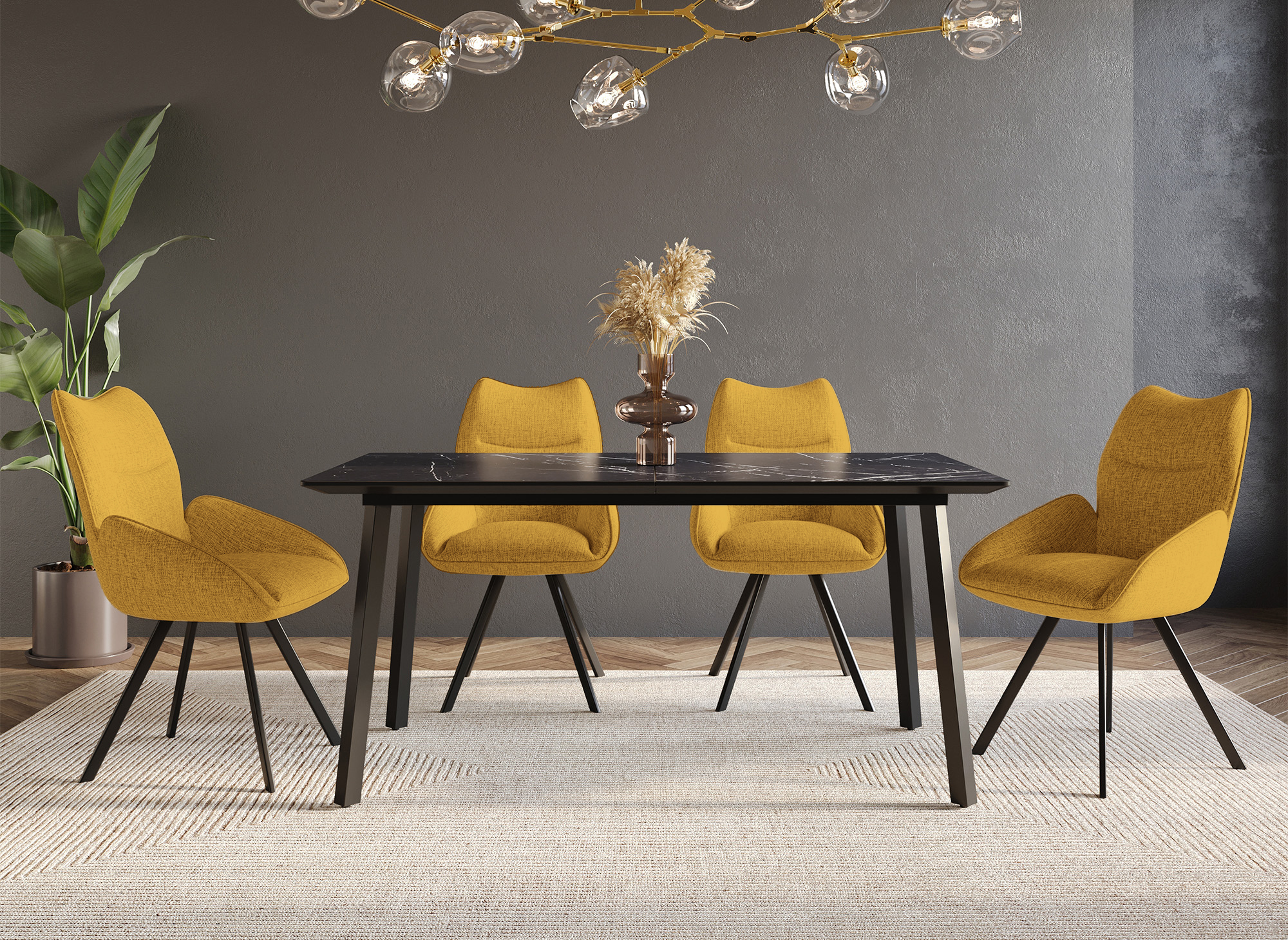 Chaise pivotante avec accoudoirs en tissu jaune TALIA