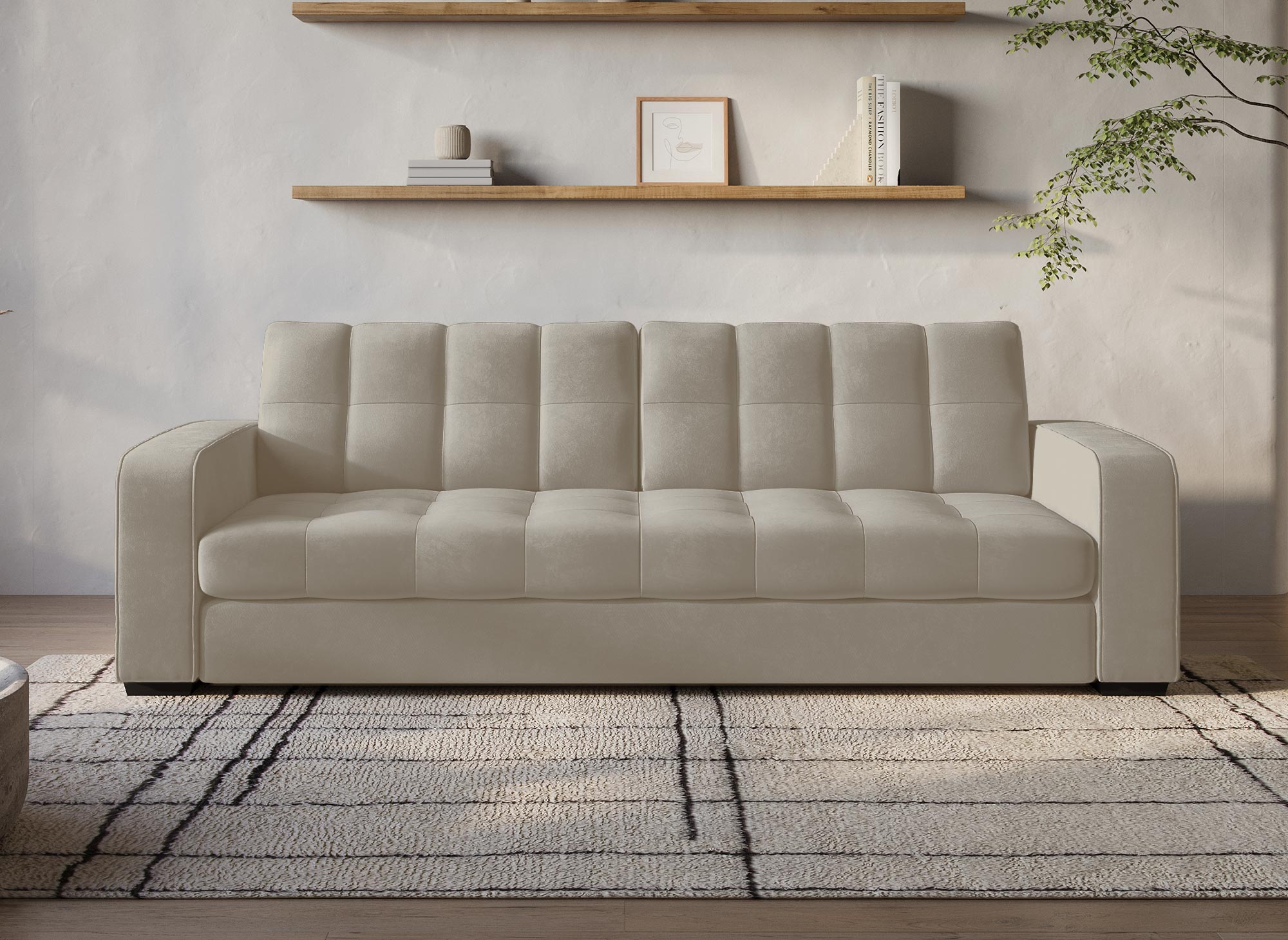 Canapé 3 places en velours beige COSMO