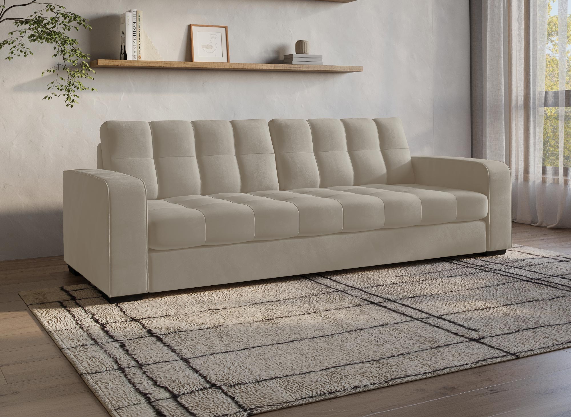 Canapé 3 places en velours beige COSMO
