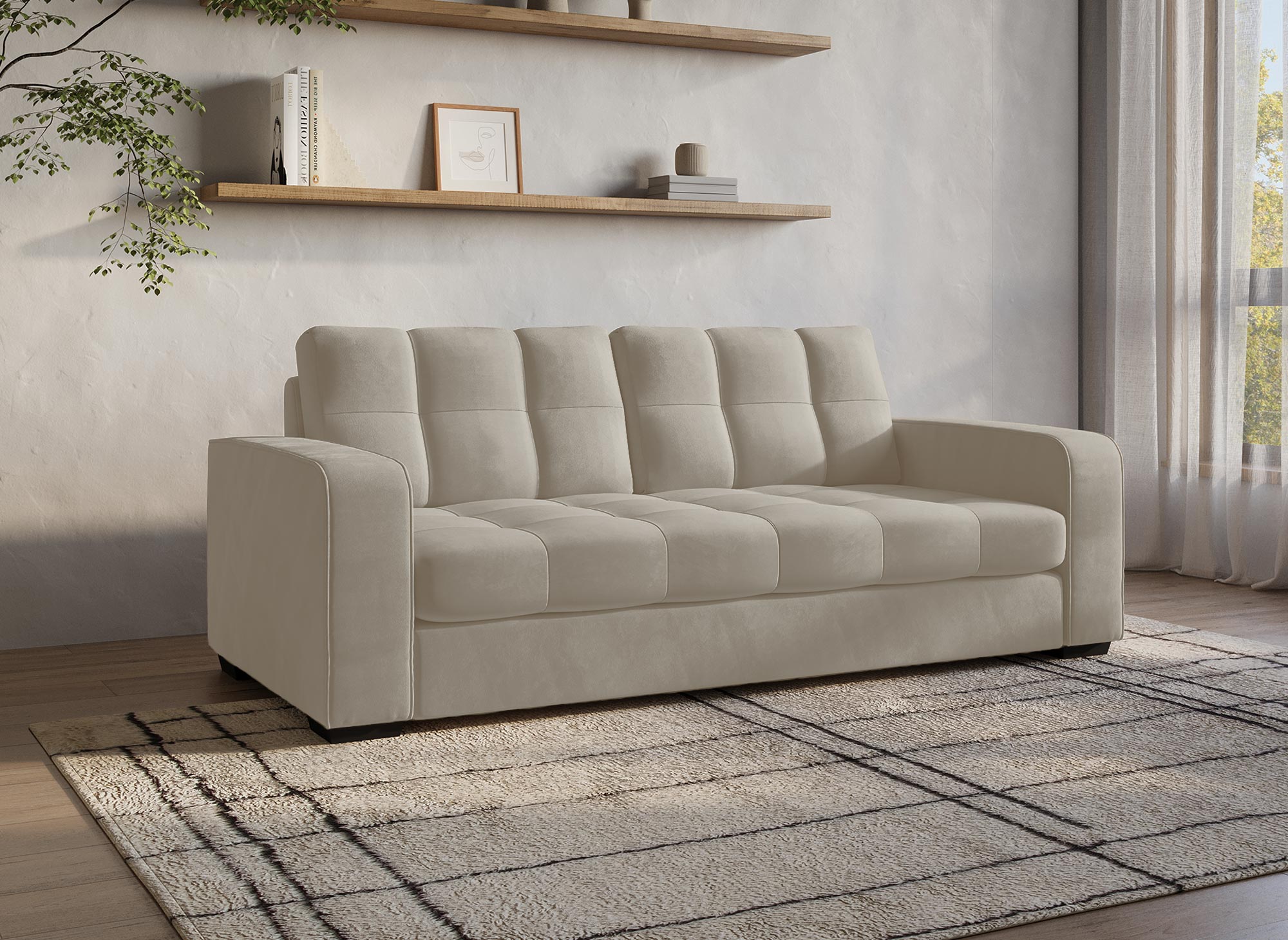 Canapé 2 places en velours beige COSMO