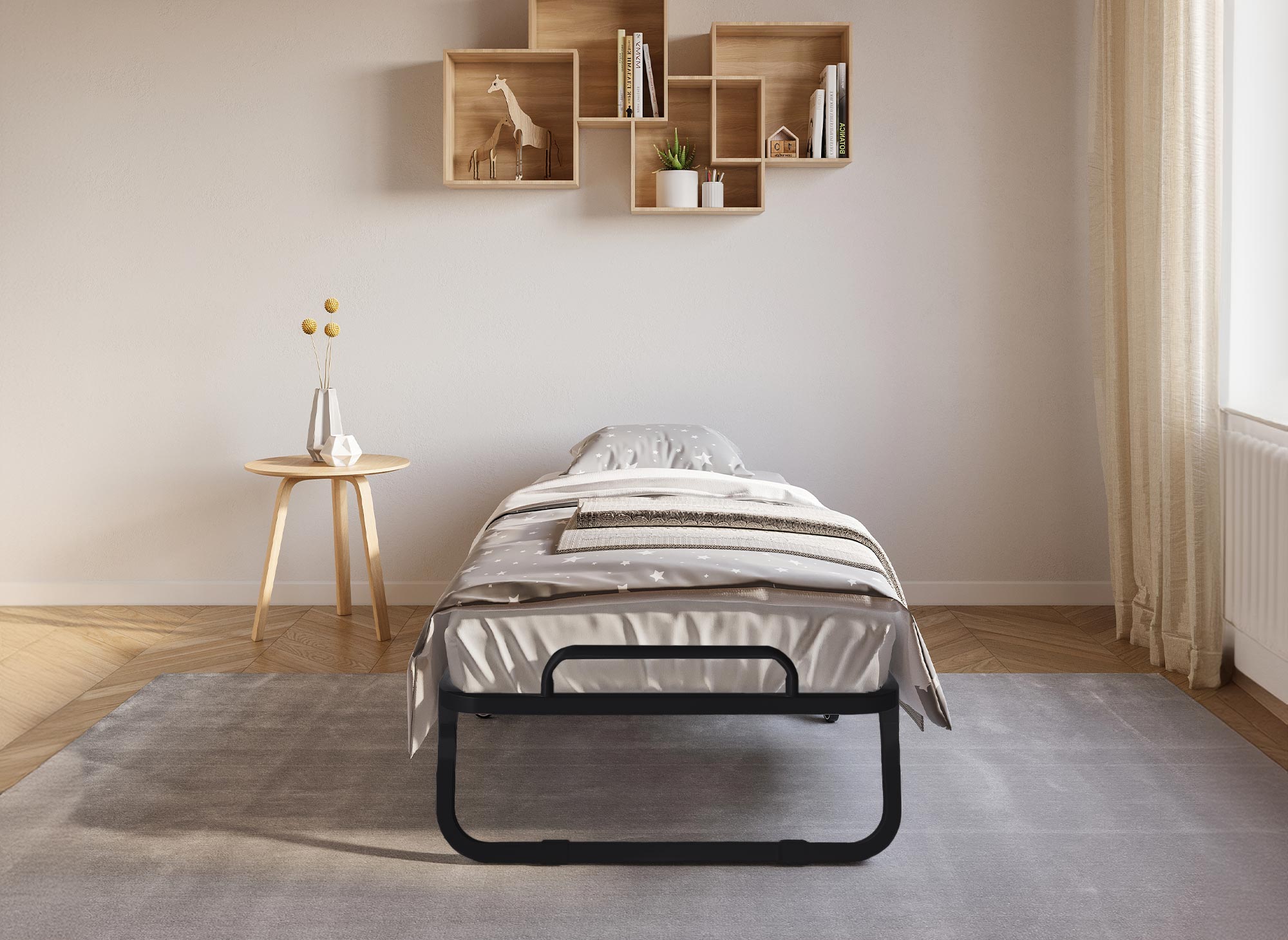 Lit d'appoint pliant en métal noir avec matelas EMMY 70 x 190 cm