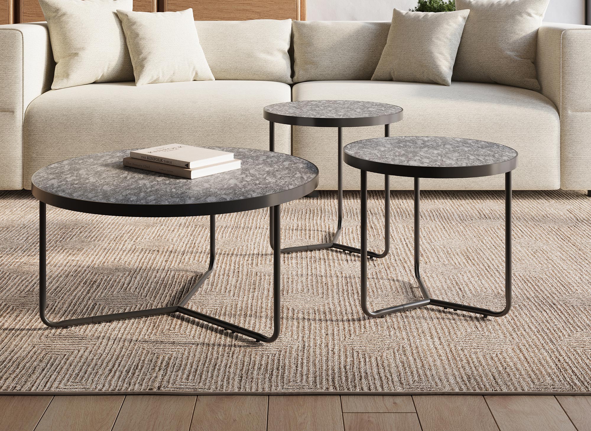 Lot de 3 tables basses rondes noir ROMY