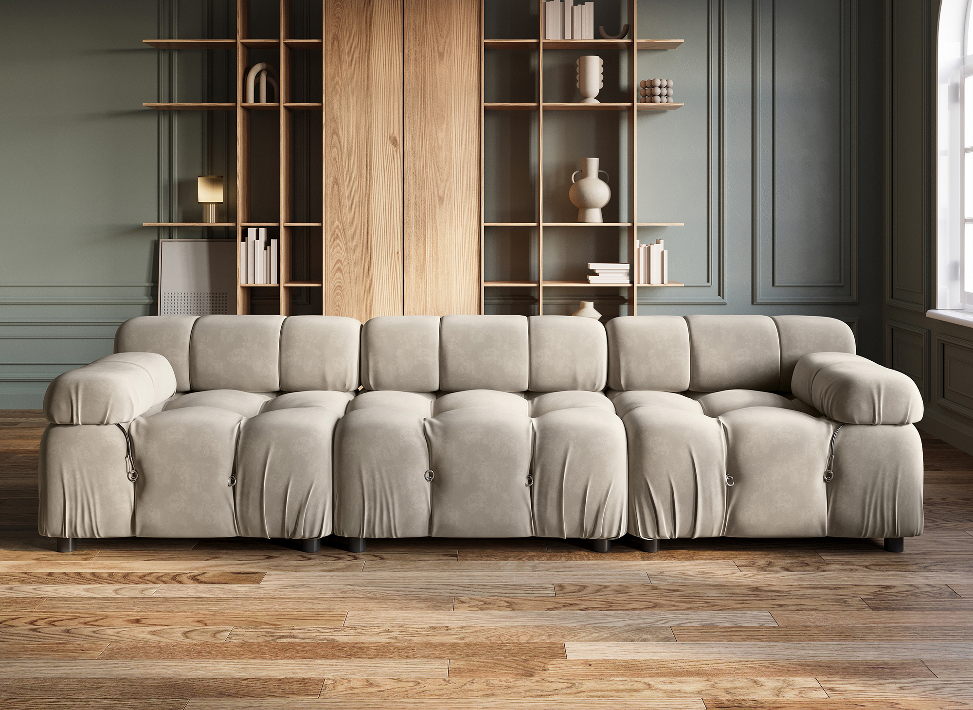 Canapé 3 places en velours beige BULMA