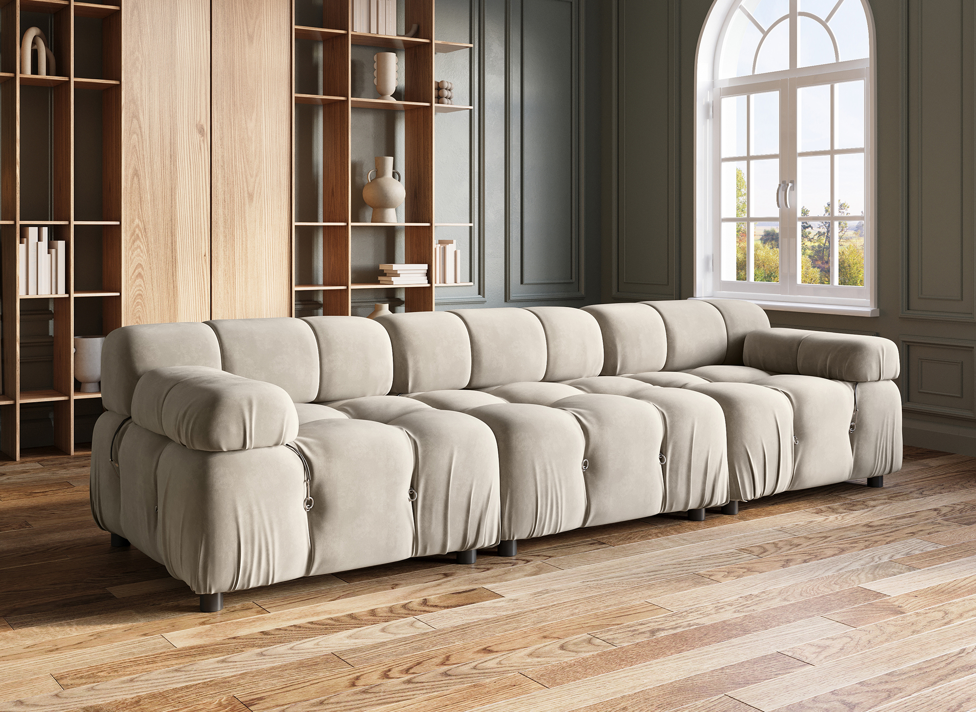 Canapé 3 places en velours beige BULMA