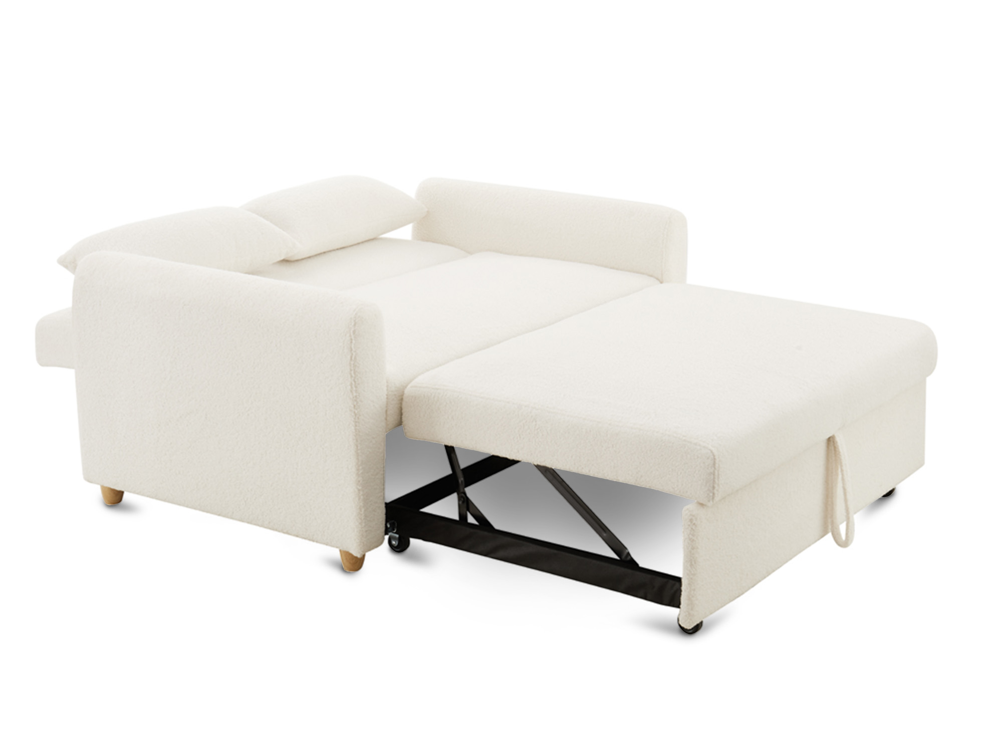 Canapé convertible scandinave en tissu bouclette blanc écru KALAYA