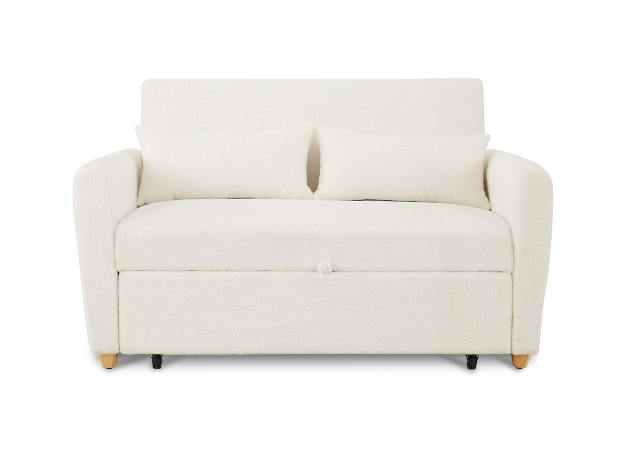 Canapé convertible scandinave en tissu bouclette blanc écru KALAYA