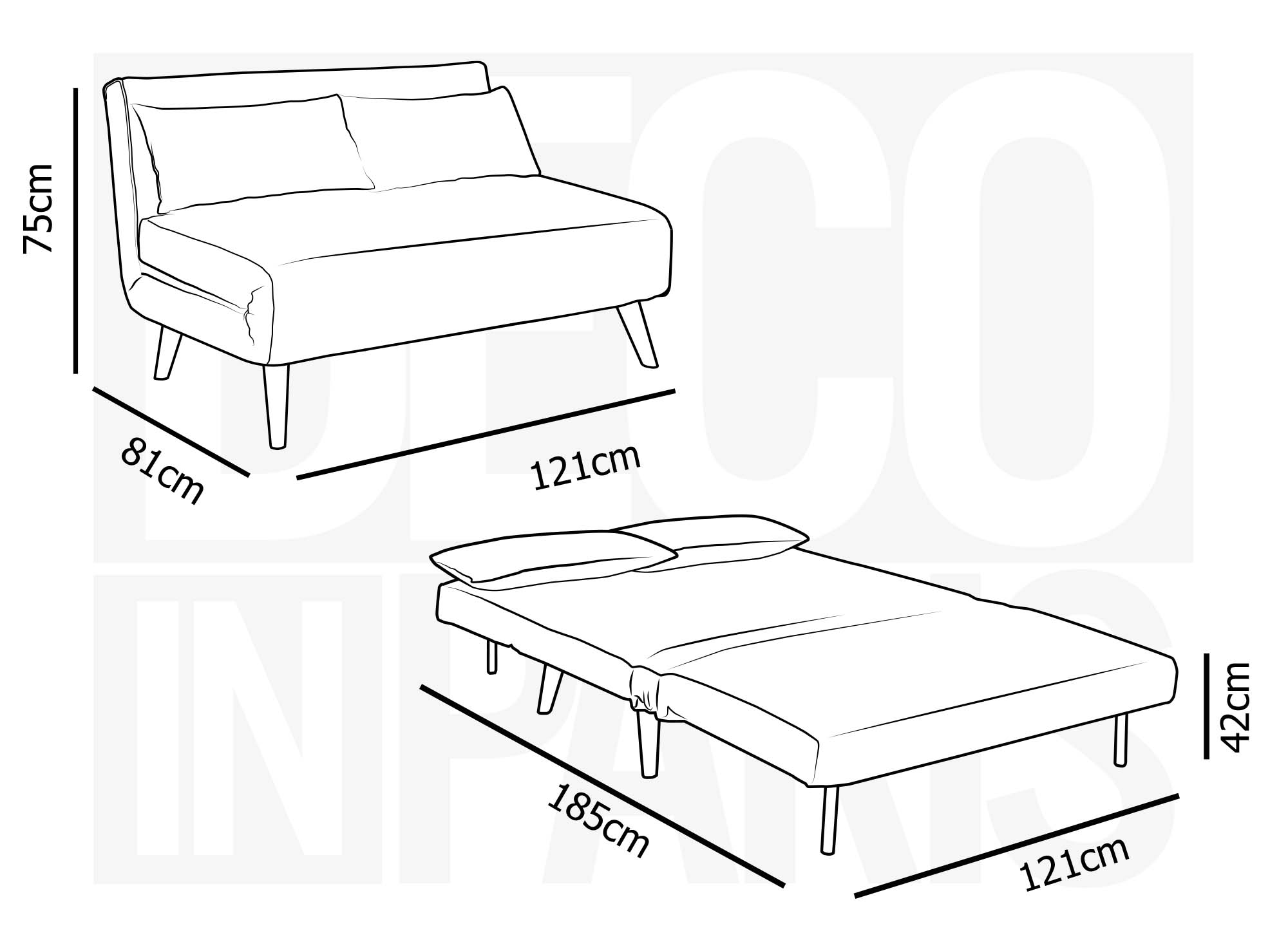Banquette convertible 2 places en tissu effet peau de mouton blanc écru TONKA