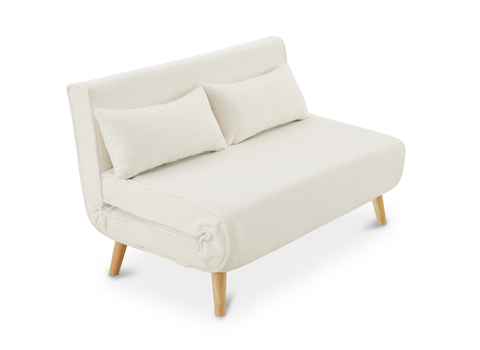 Banquette convertible 2 places en tissu effet peau de mouton blanc écru TONKA