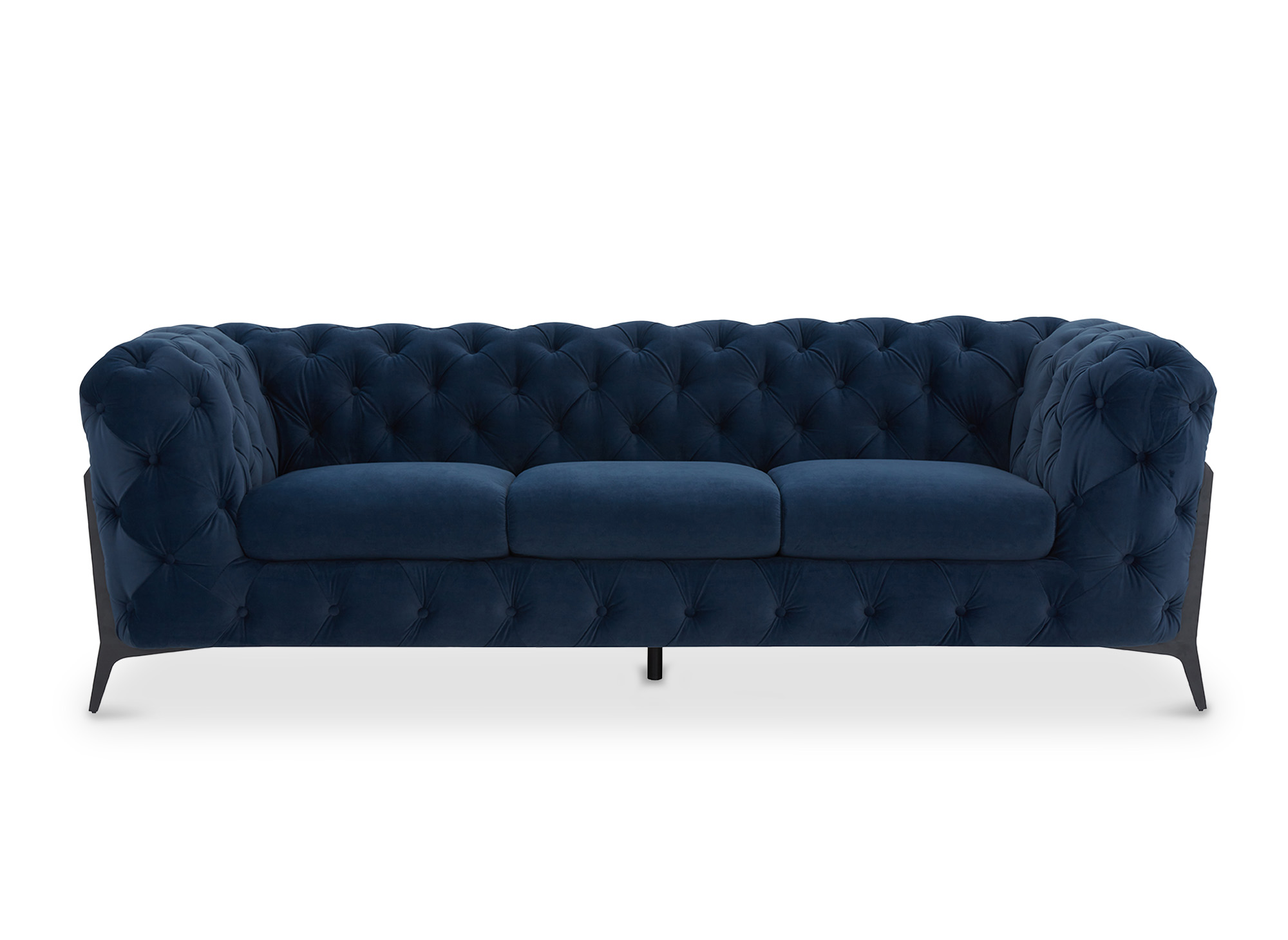 Canapé 3 places capitonné chesterfield velours bleu CARMEN