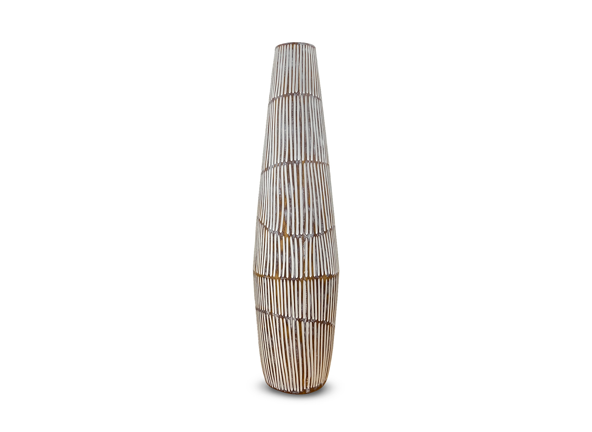Vase XL en polyrésine bois et blanc H69 cm MAYA