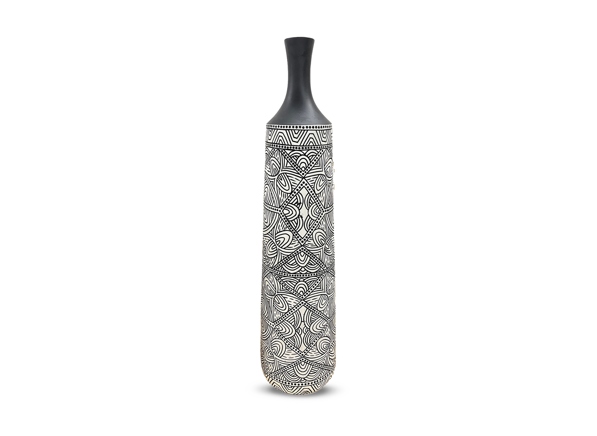 Vase ethnique chic en polyrésine noir et blanc H78 cm LAORA