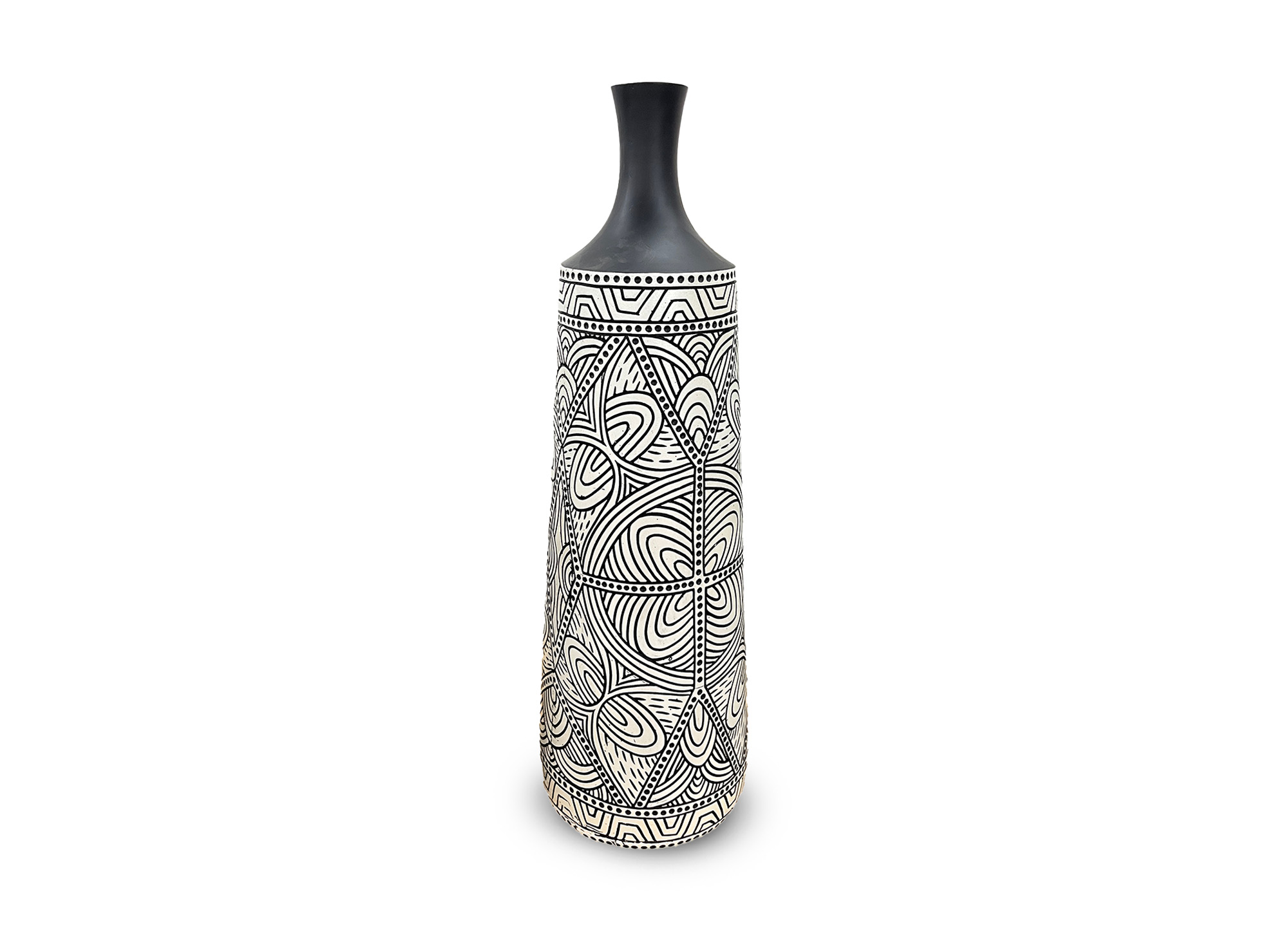 Vase ethnique chic en polyrésine noir et blanc H62 cm LAORA