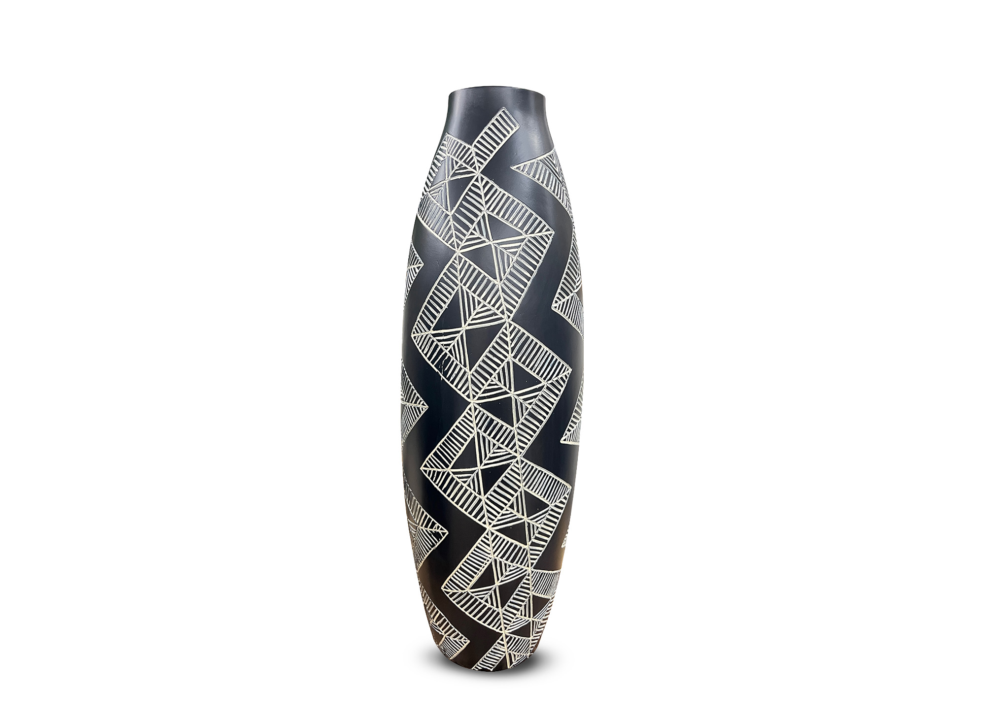 Vase ethnique en polyrésine noir et blanc H55 cm MAORI